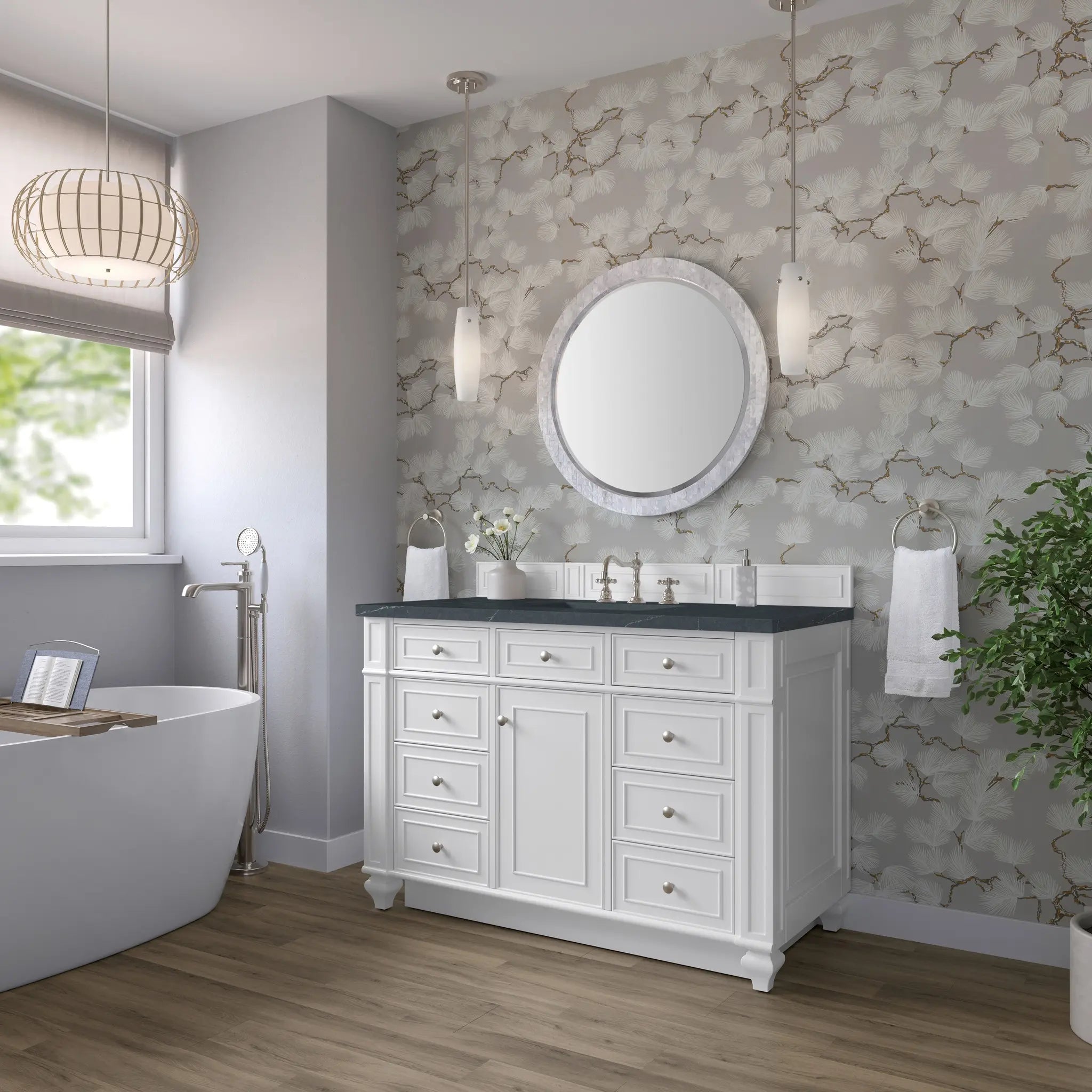48 Bristol Single Vanity In Bright White Standard Charcoal Soapstone Silestone 8 Widespread 3