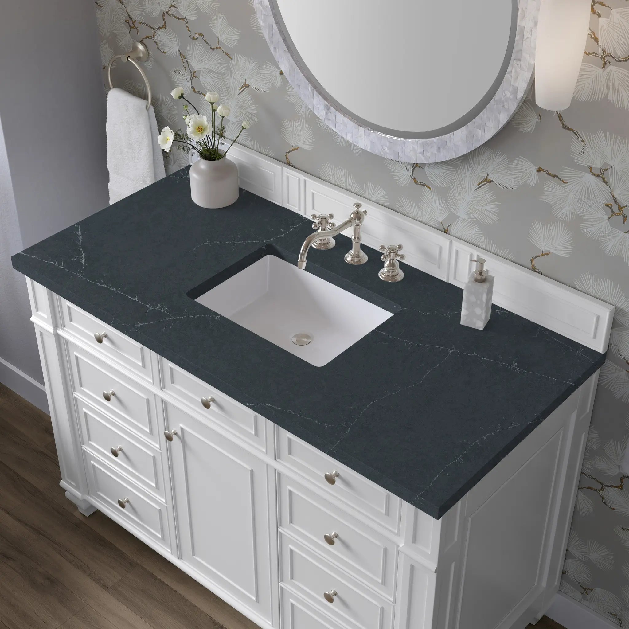 48 Bristol Single Vanity In Bright White Standard Charcoal Soapstone Silestone 8 Widespread 5