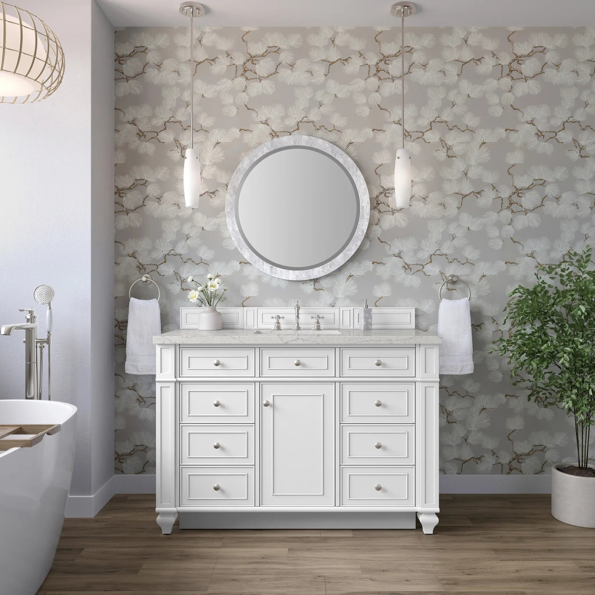 48 Bristol Single Vanity In Bright White Standard Eternal Jasmine Pearl Silestone 8 Widespread 2