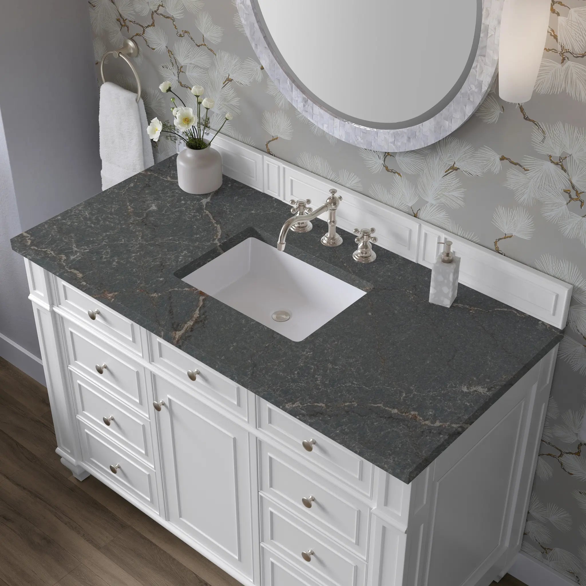 48 Bristol Single Vanity In Bright White Standard Parisien Bleu Silestone 8 Widespread 5