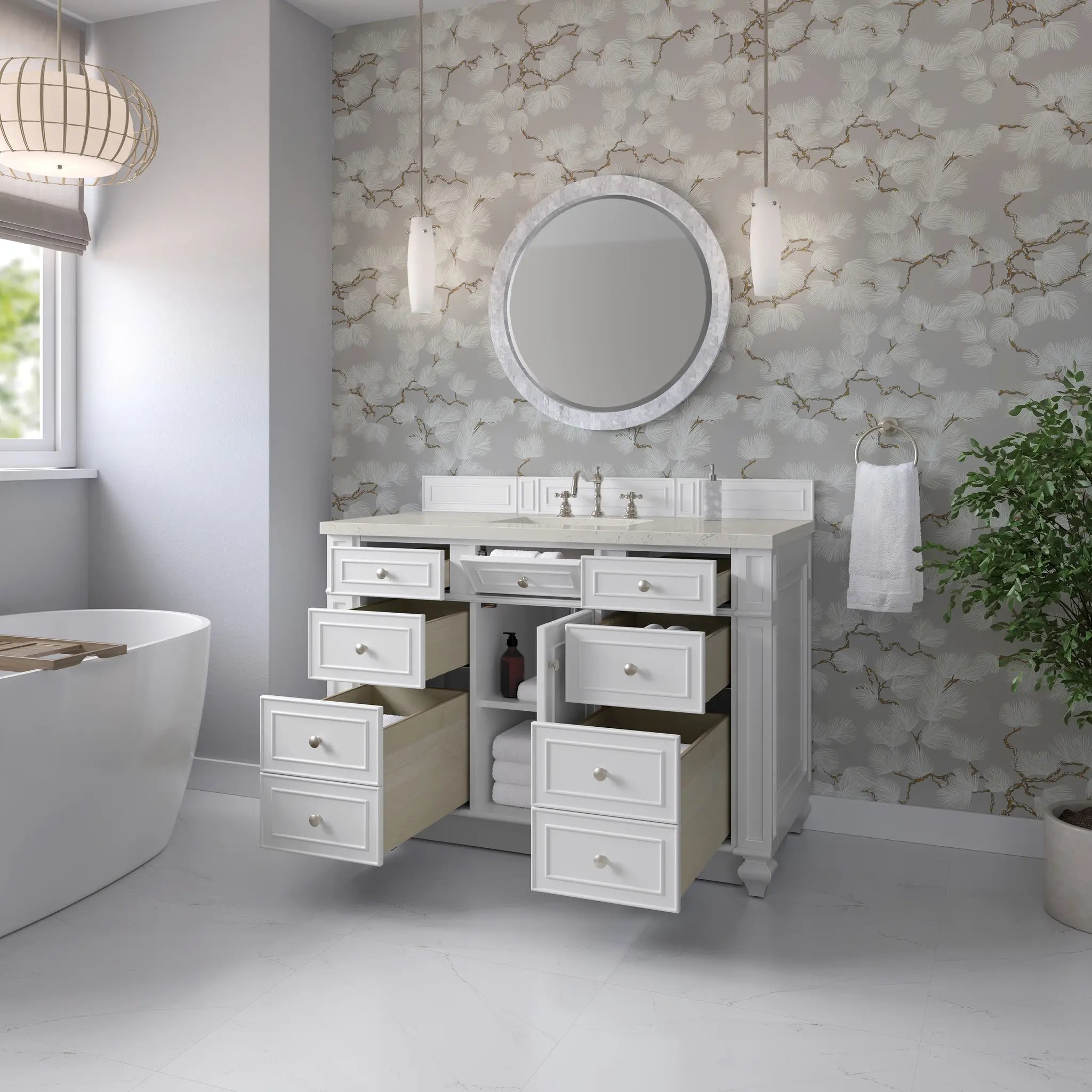 48 Bristol Single Vanity In Bright White Standard Siberian Silestone 8 Widespread 4
