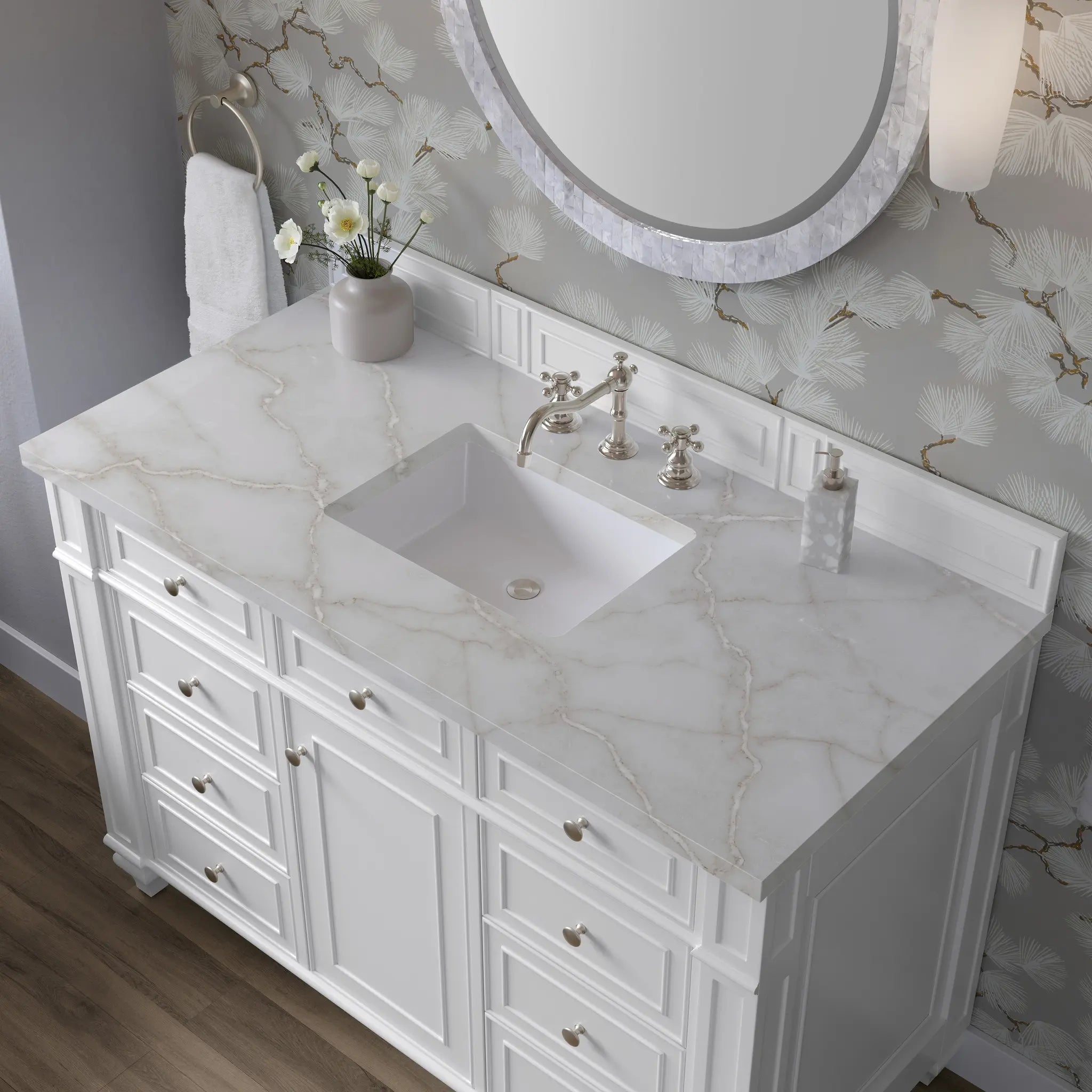 48 Bristol Single Vanity In Bright White Standard Victorian Silver Silestone 8 Widespread 5