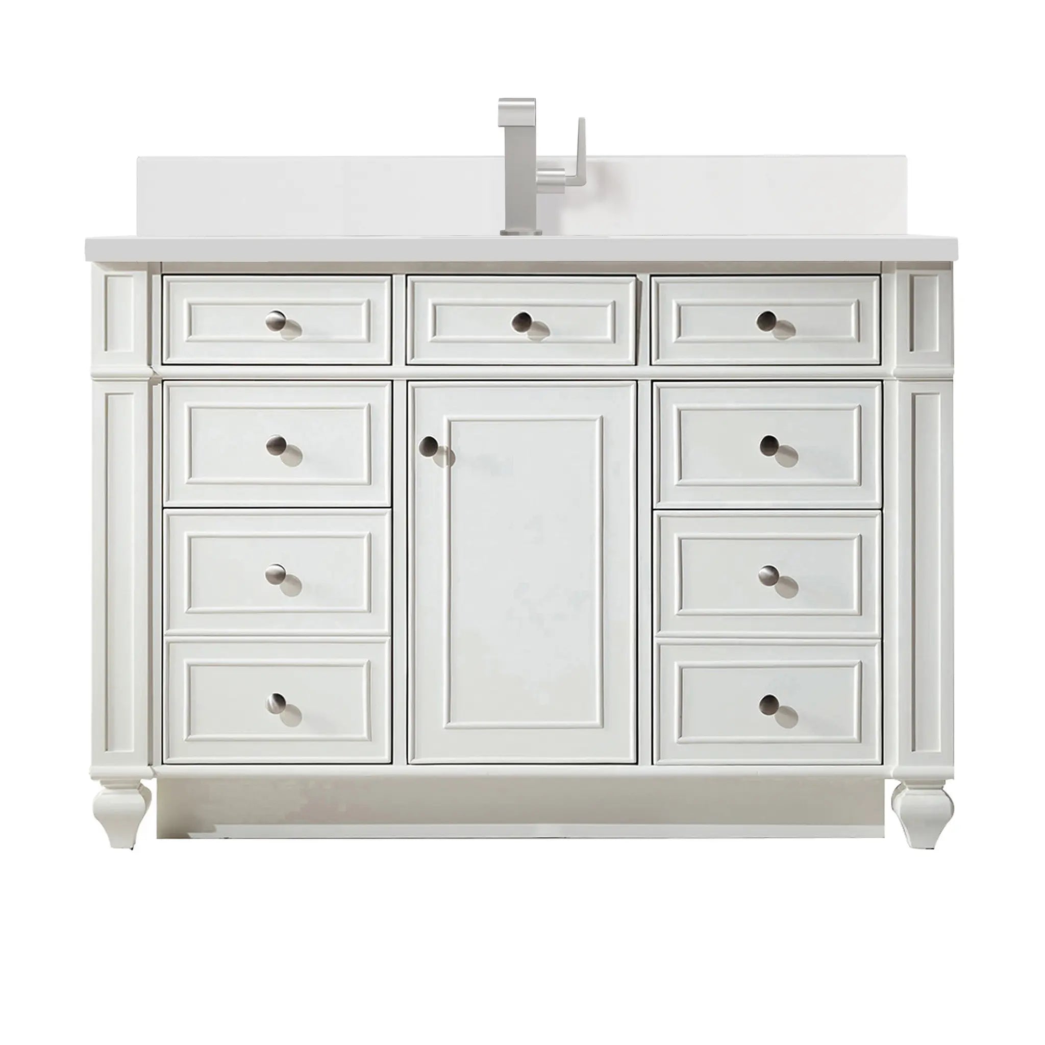 48 Bristol Single Vanity In Bright White Standard White Zeus Silestone Backsplash Single Hole 1