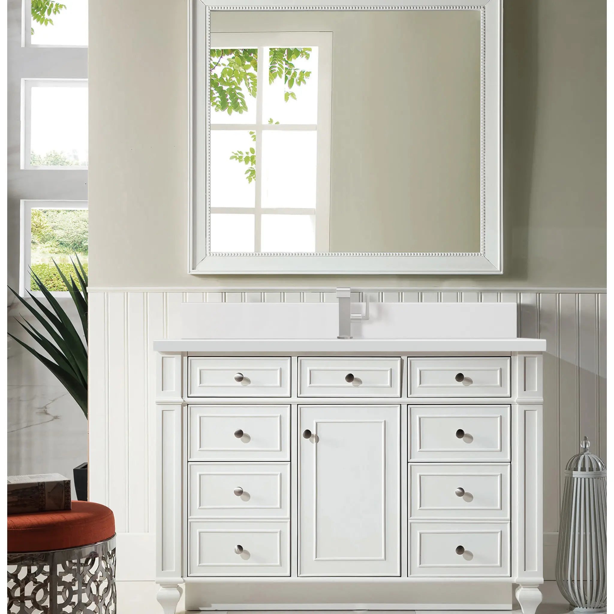 48 Bristol Single Vanity In Bright White Standard White Zeus Silestone Backsplash Single Hole 2