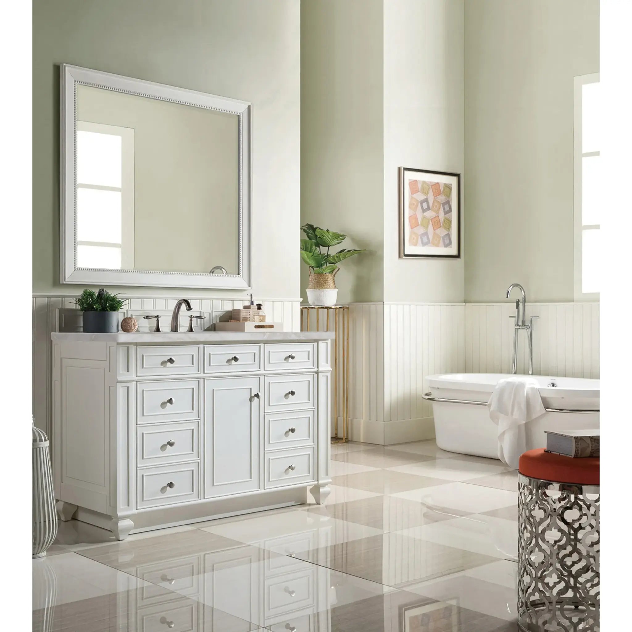 48" Bristol Single Vanity in Bright White-Victorian Silver Silestone-8" Widespread image 2