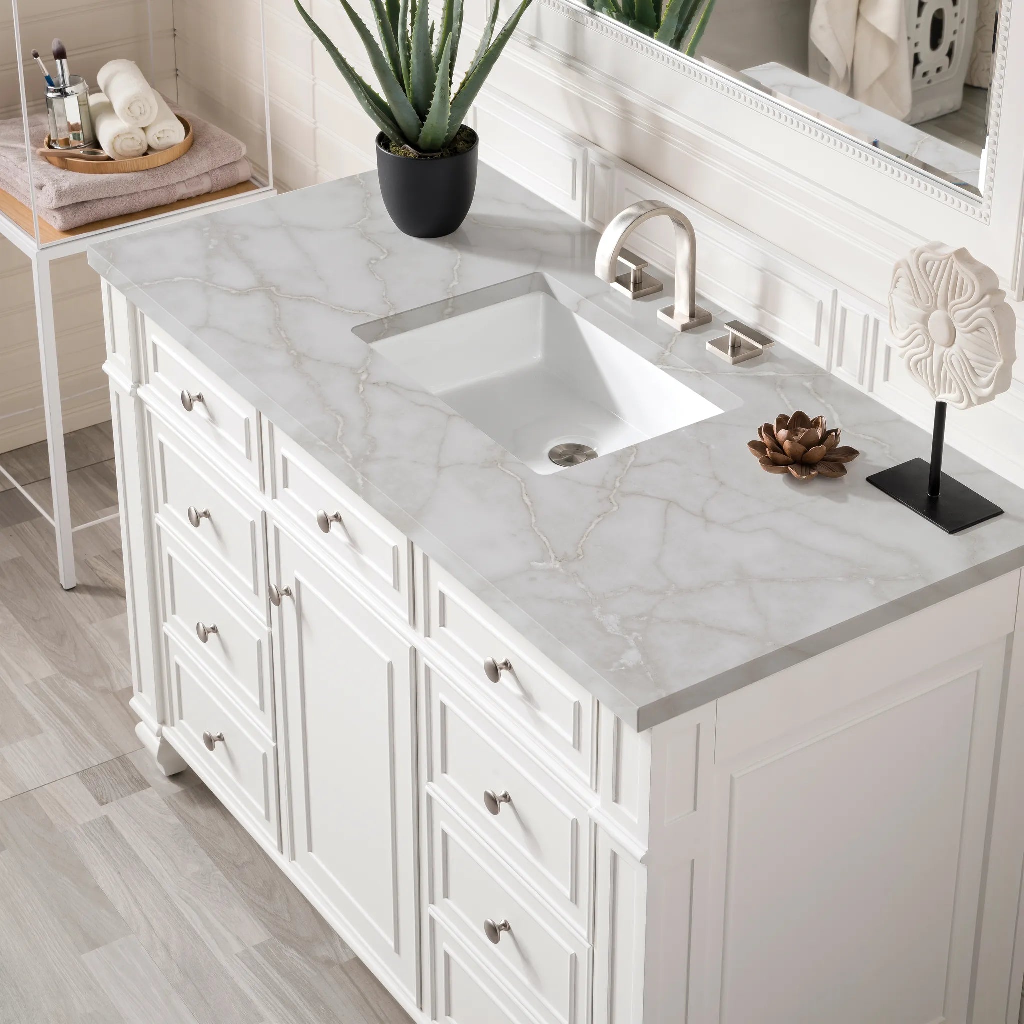 48" Bristol Single Vanity in Bright White-Victorian Silver Silestone-8" Widespread image 4