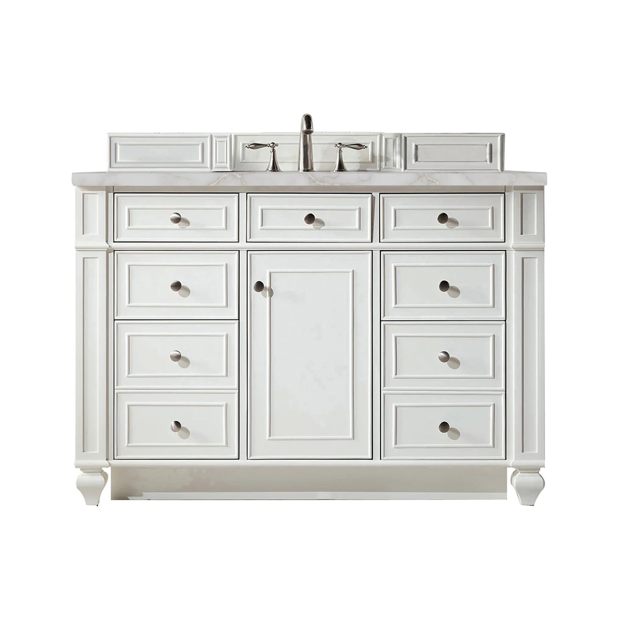 48" Bristol Single Vanity in Bright White-Victorian Silver Silestone-8" Widespread image