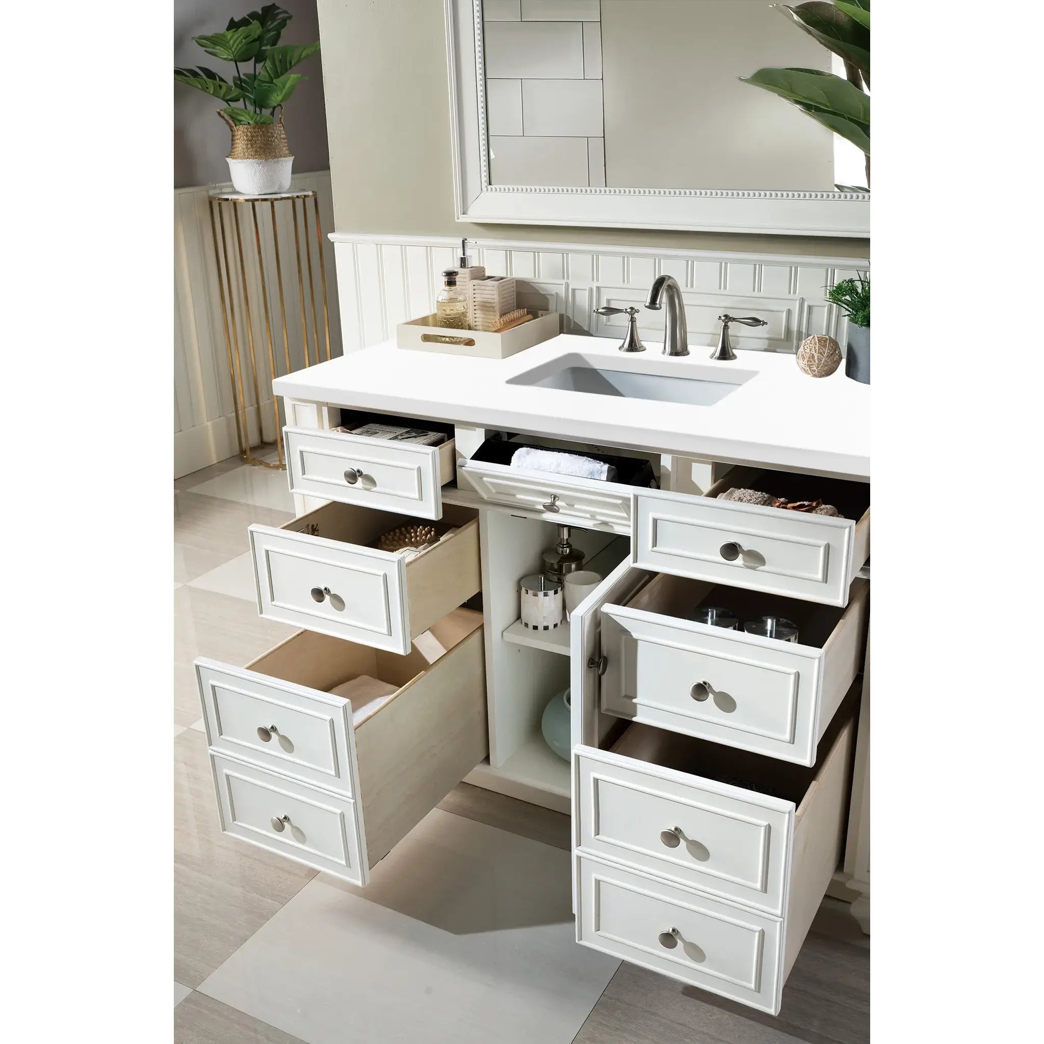 48" Bristol Single Vanity in Bright White-White Zeus Silestone-8" Widespread image 2