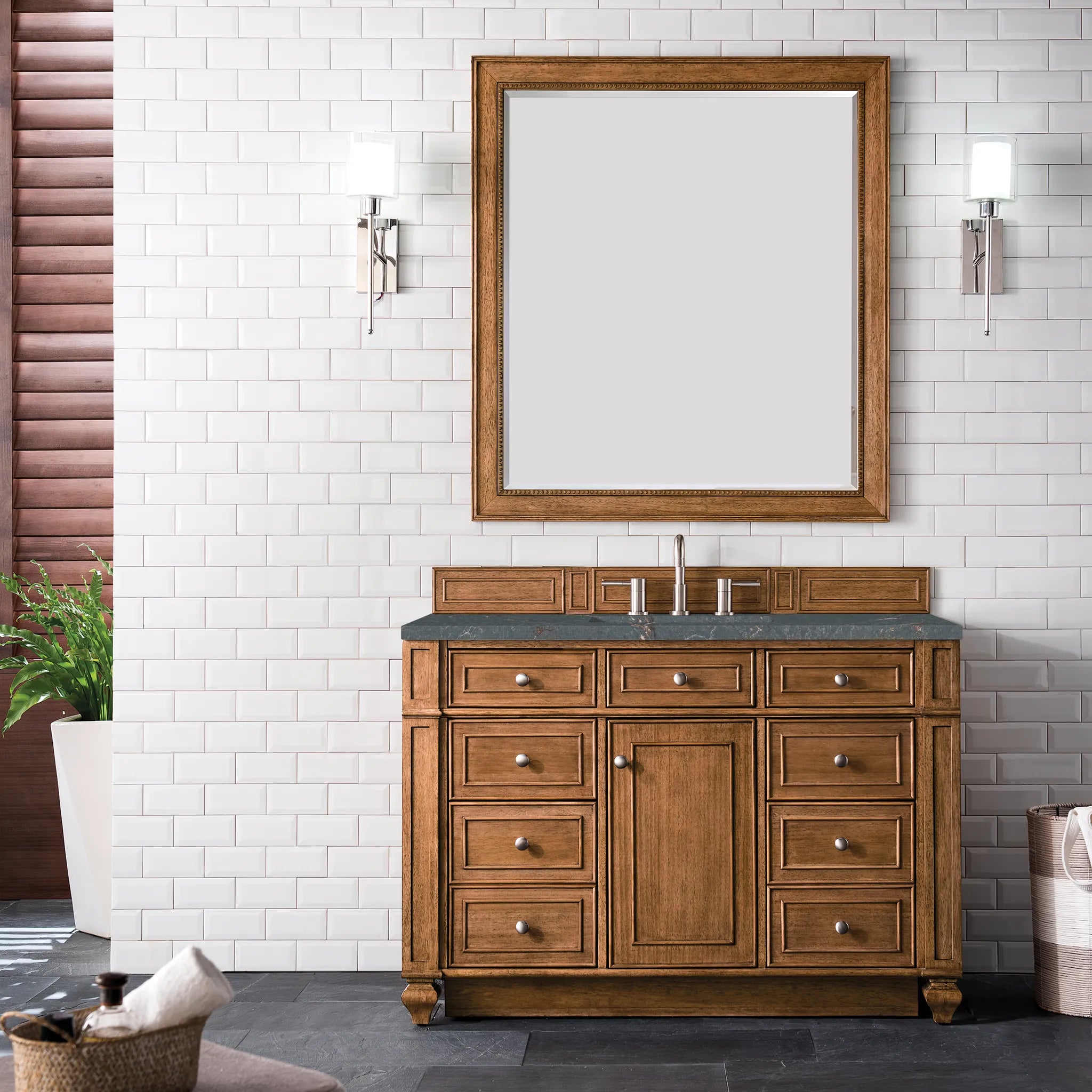 48" Bristol Single Vanity in Saddle Brown-Parisien Bleu Silestone-8" Widespread image 1