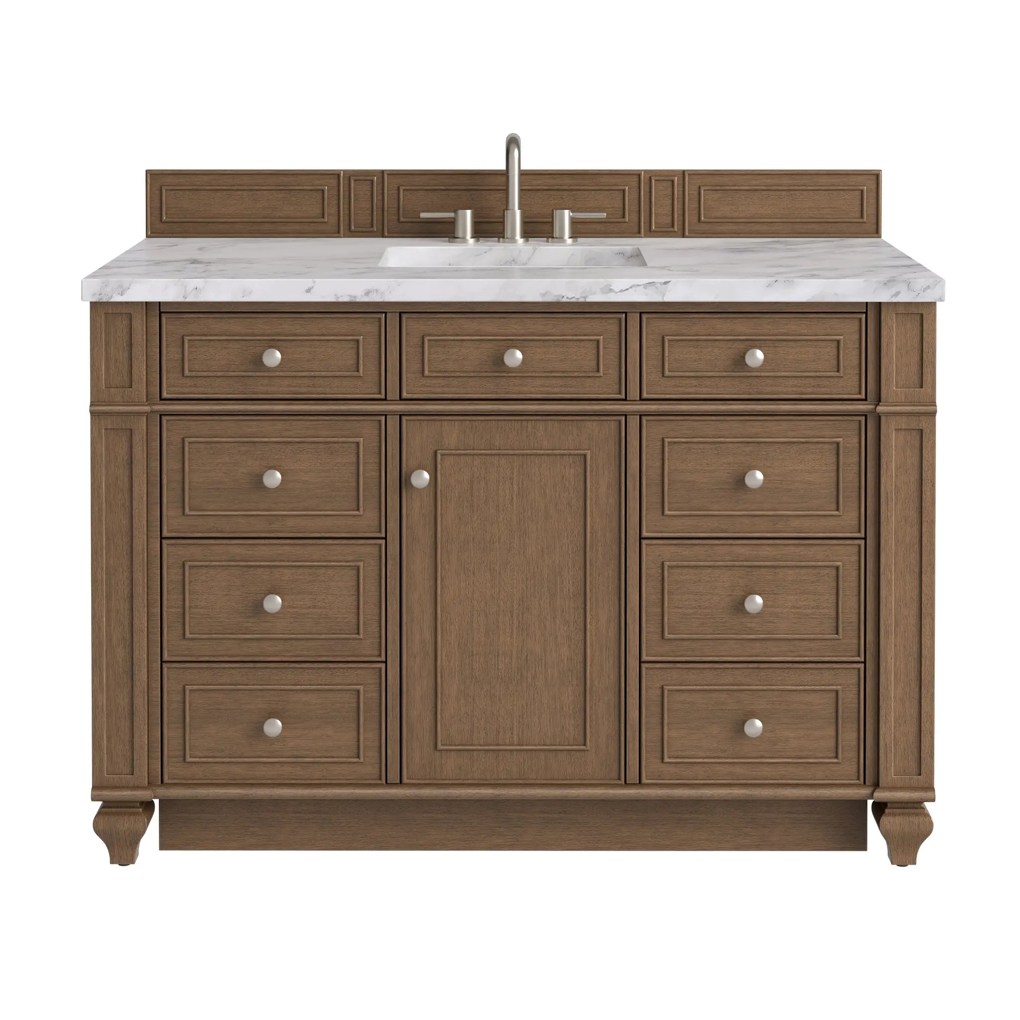 48 Bristol Single Vanity In Saddle Brown Standard Carrara White Marble 8 Widespread 1
