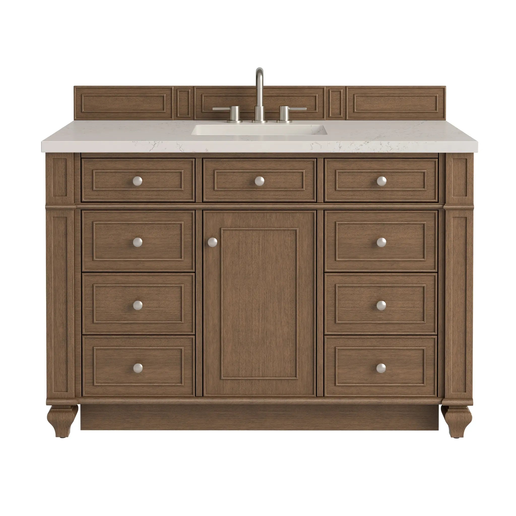 48 Bristol Single Vanity In Saddle Brown Standard Siberian Silestone 8 Widespread 1