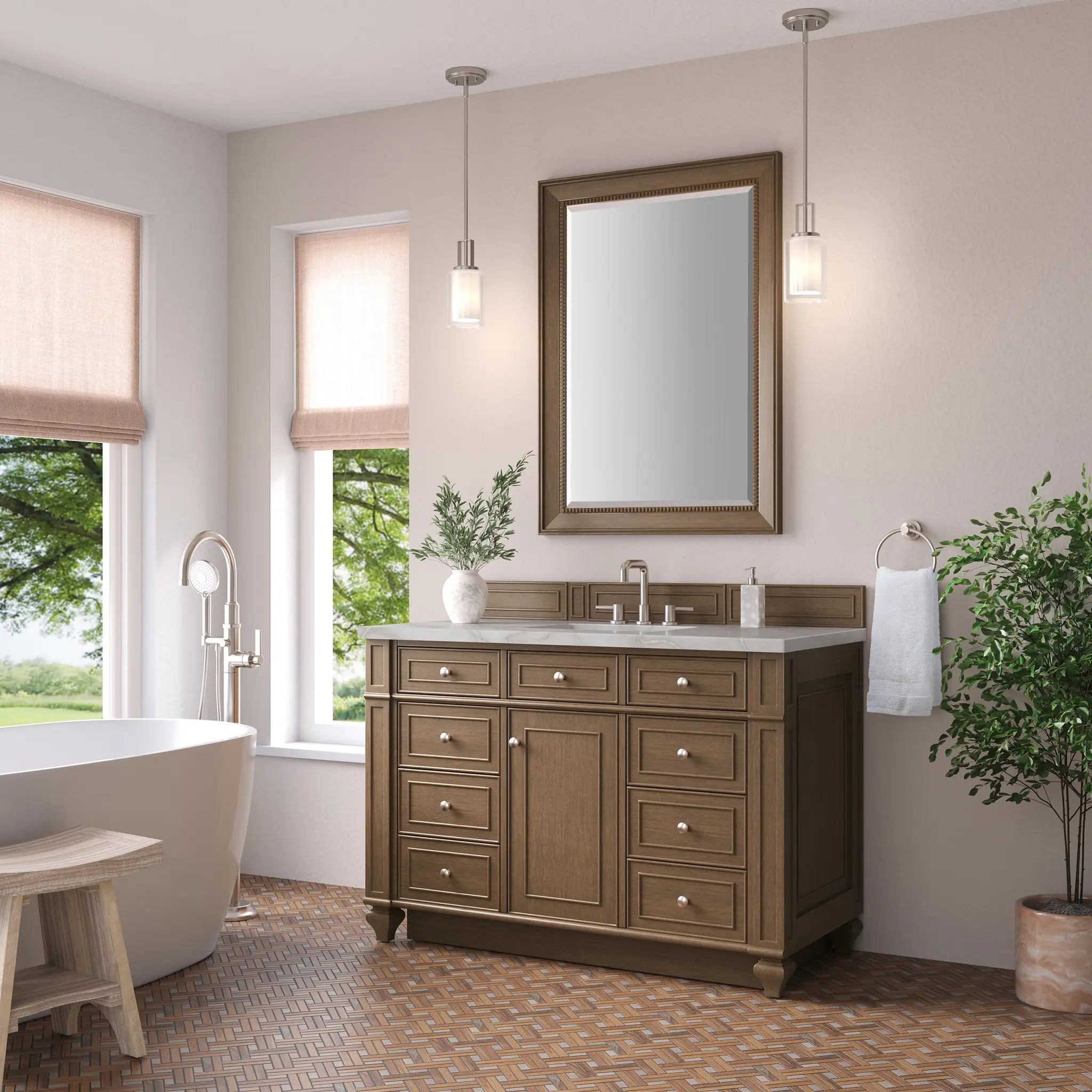 48 Bristol Single Vanity In Saddle Brown Standard Victorian Silver Silestone 8 Widespread 3