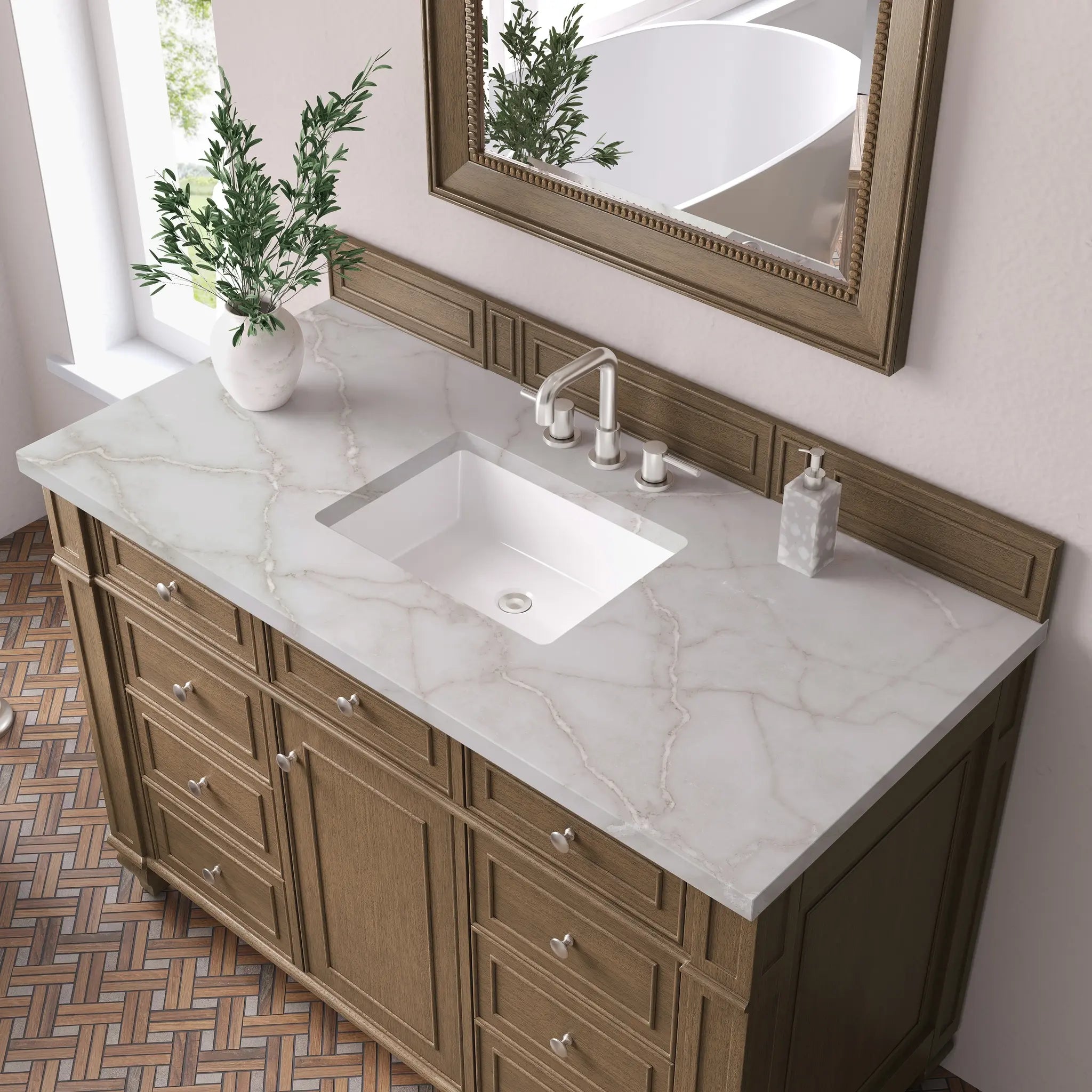 48 Bristol Single Vanity In Saddle Brown Standard Victorian Silver Silestone 8 Widespread 5