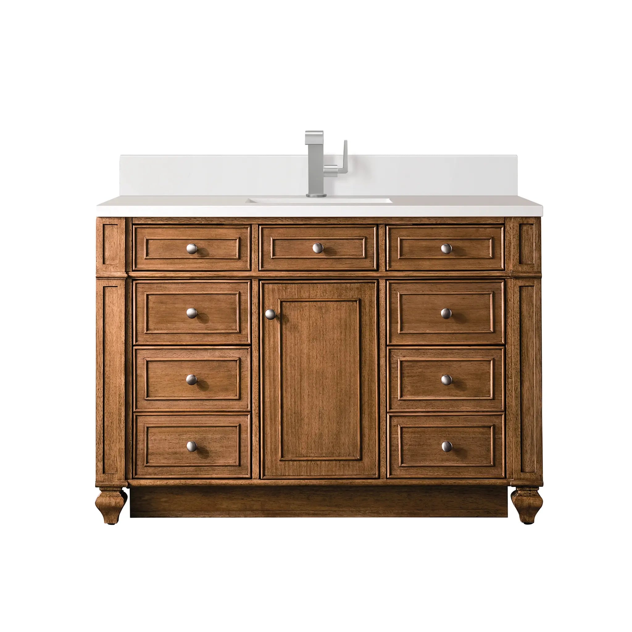 48 Bristol Single Vanity In Saddle Brown Standard White Zeus Silestone Backsplash Single Hole 1