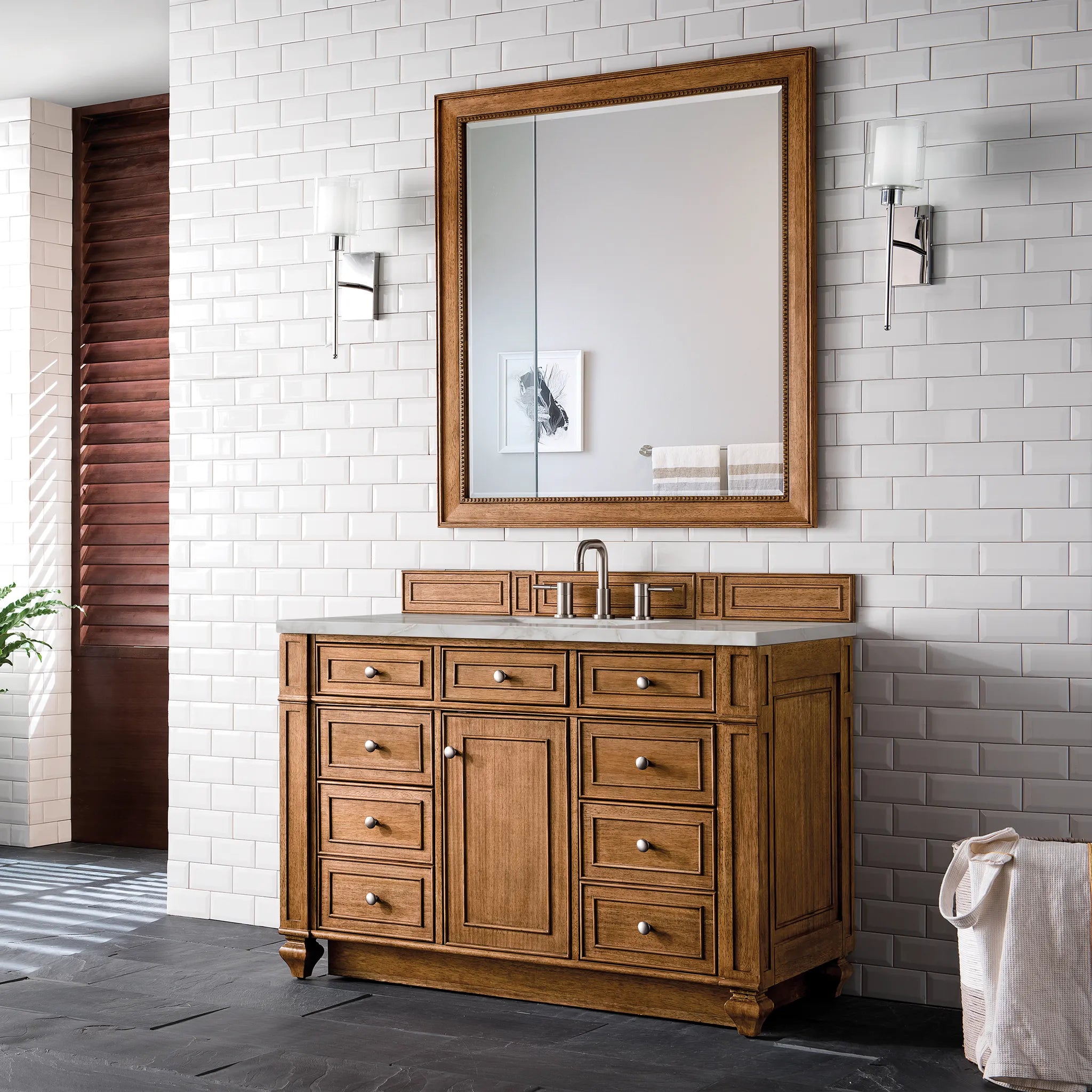 48" Bristol Single Vanity in Saddle Brown-Victorian Silver Silestone-8" Widespread image 2