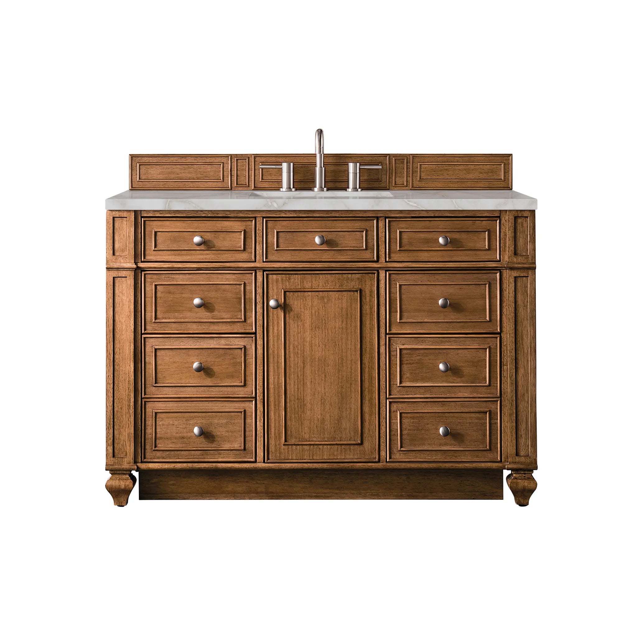 48" Bristol Single Vanity in Saddle Brown-Victorian Silver Silestone-8" Widespread image