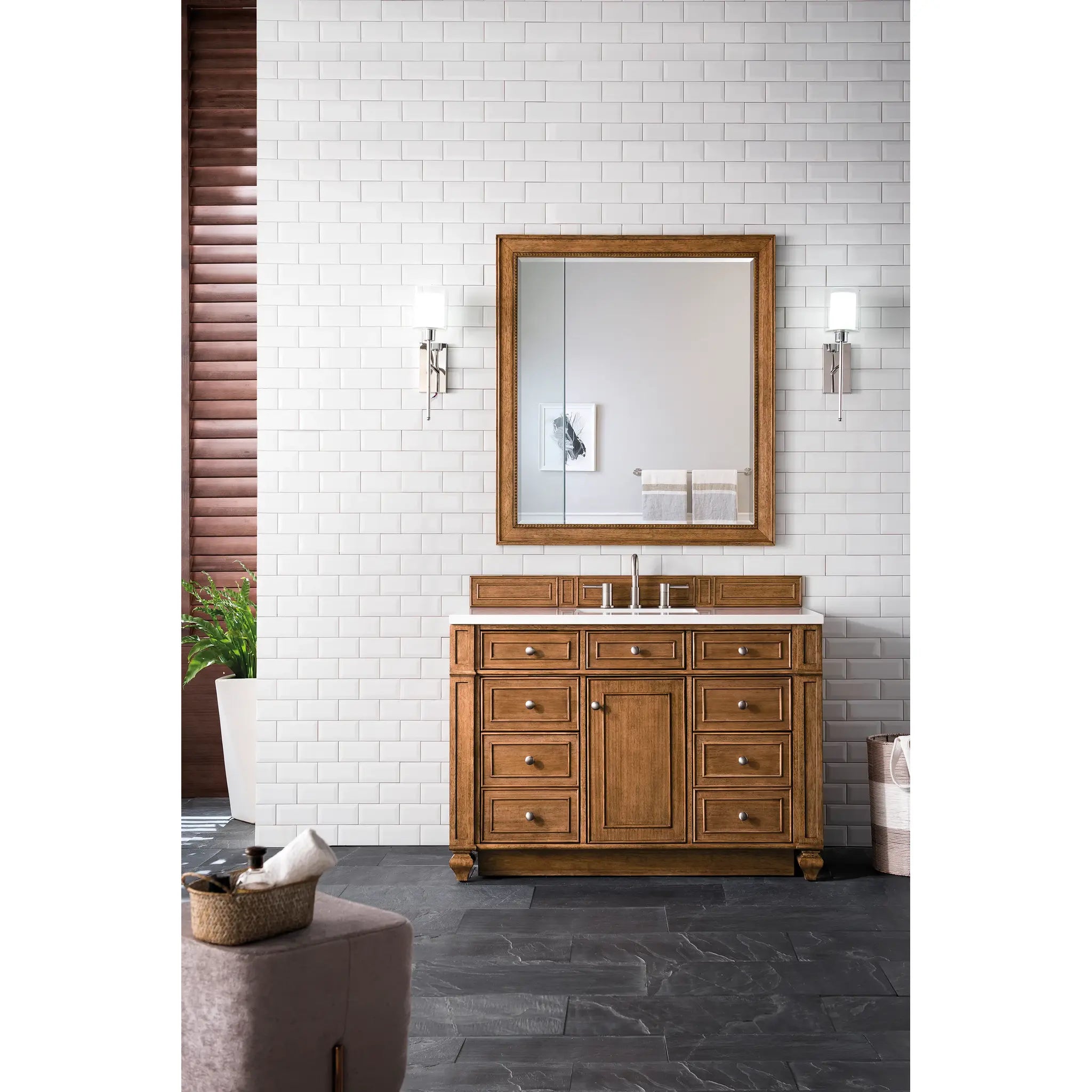 48" Bristol Single Vanity in Saddle Brown-White Zeus Silestone-8" Widespread image 1