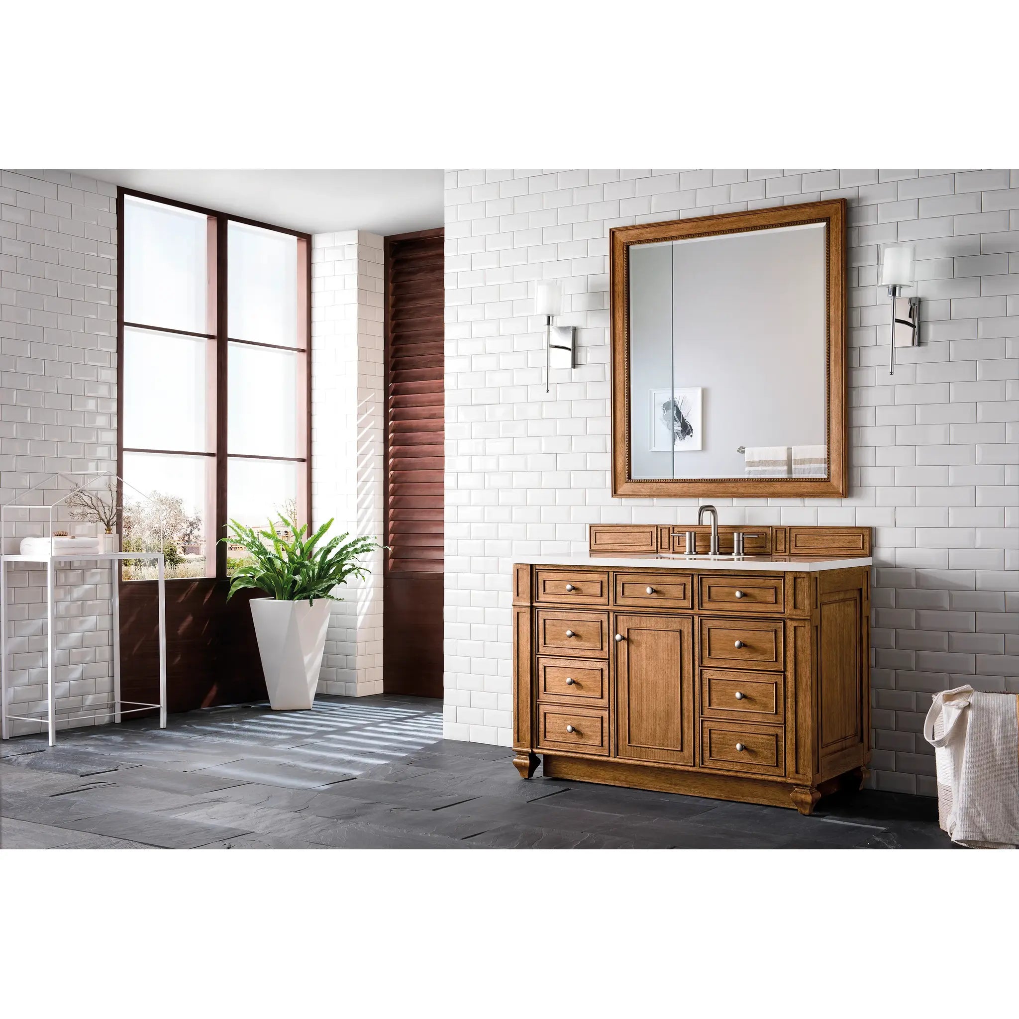 48" Bristol Single Vanity in Saddle Brown-White Zeus Silestone-8" Widespread image 2