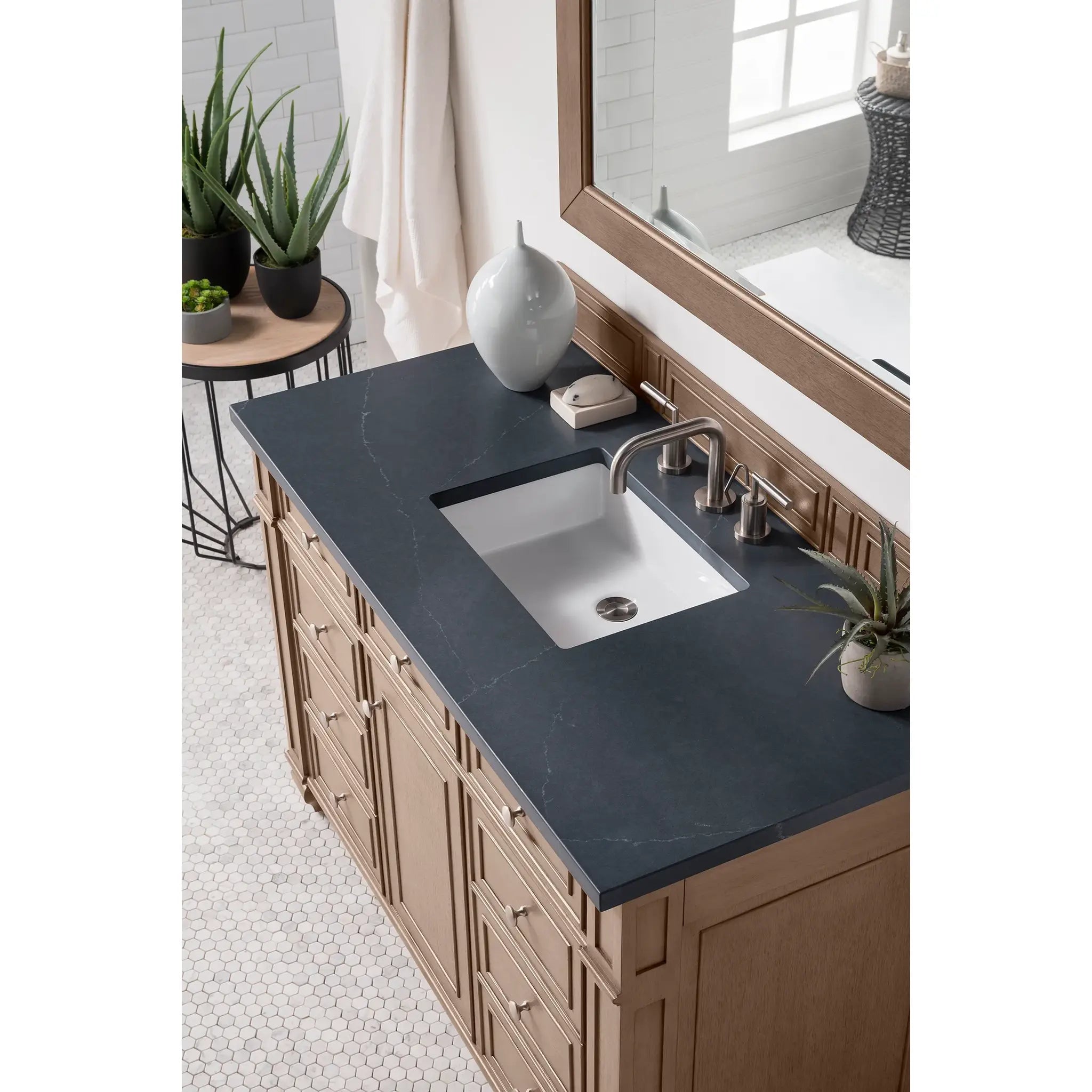 48" Bristol Single Vanity in Whitewashed Walnut-Charcoal Soapstone Silestone-8" Widespread image 2