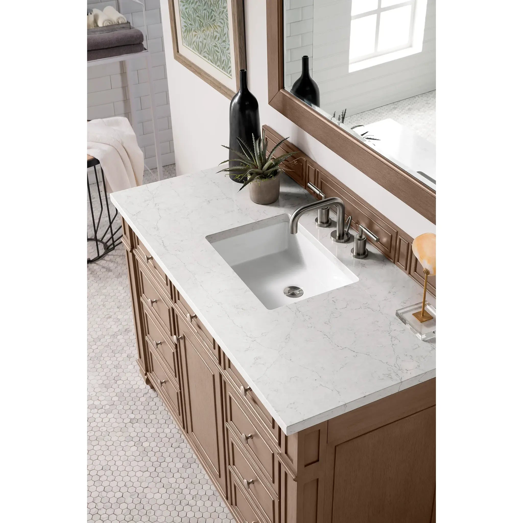 48" Bristol Single Vanity in Whitewashed Walnut-Eternal Jasmine Pearl Silestone-8" Widespread image 2