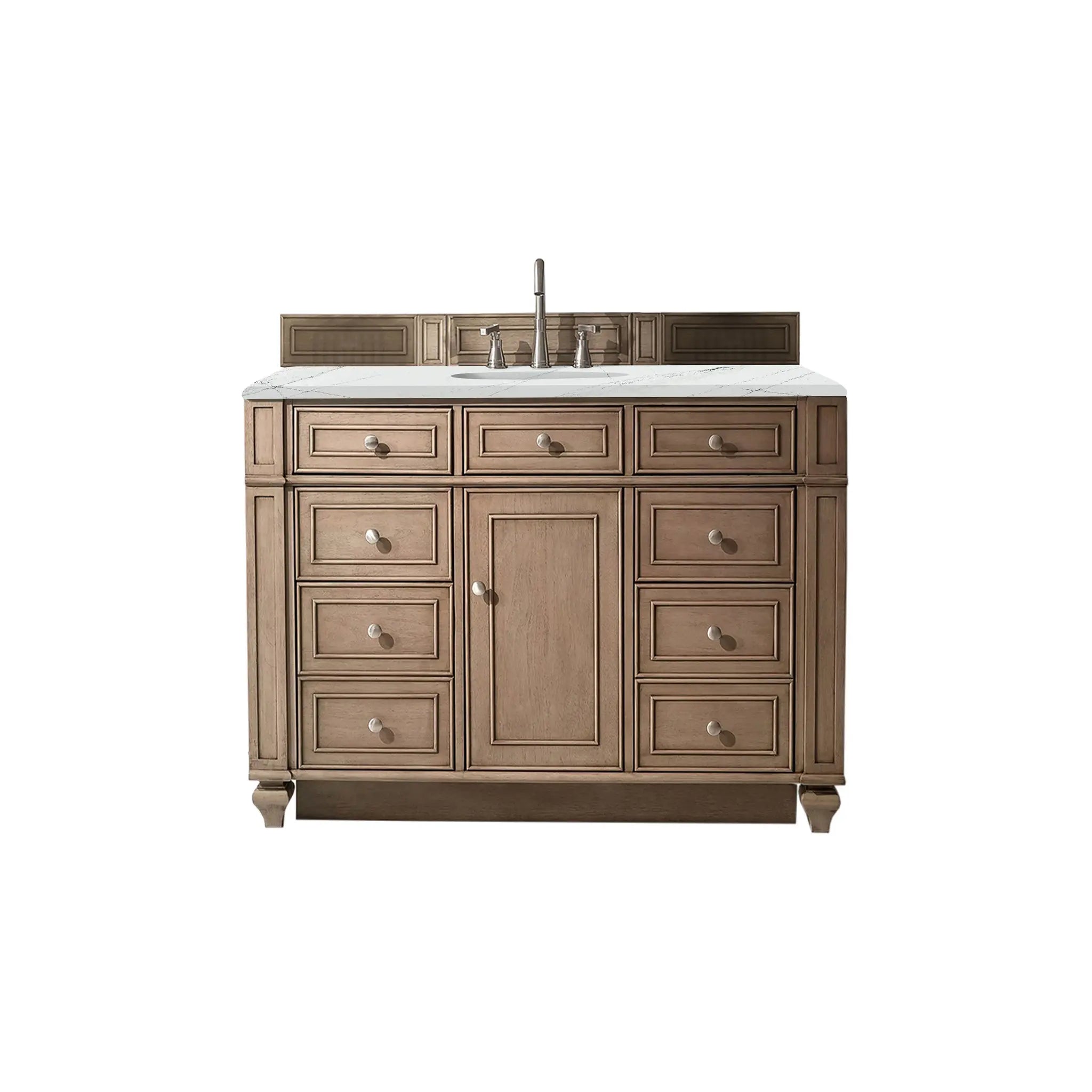 48" Bristol Single Vanity in Whitewashed Walnut-Ethereal Noctis Silestone-8" Widespread image