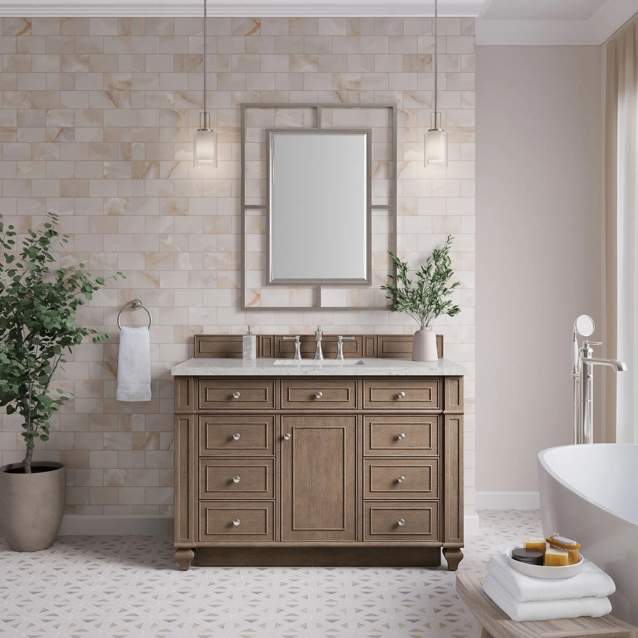 48 Bristol Single Vanity In Whitewashed Walnut Standard Eternal Jasmine Pearl Silestone 8 Widespread 2