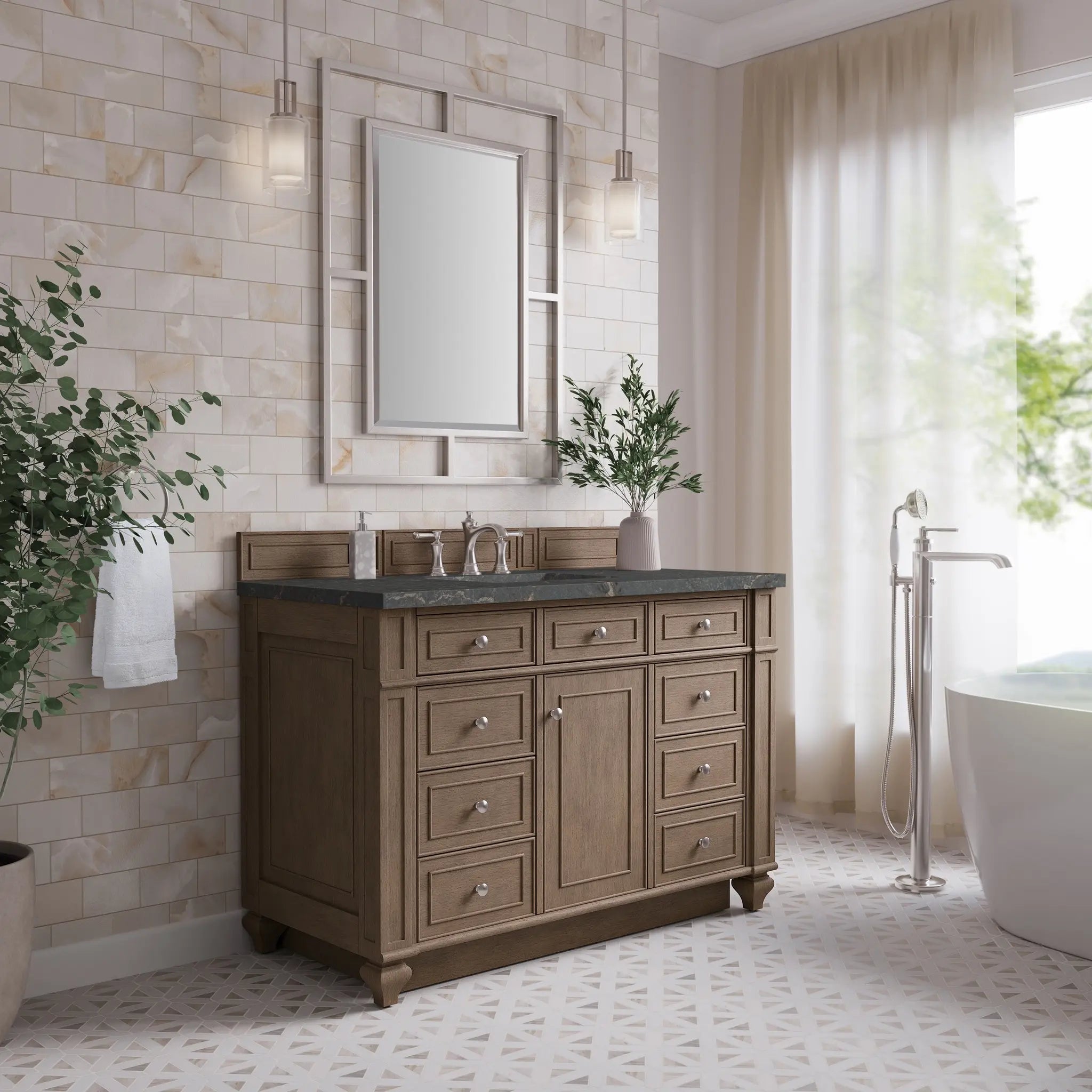 48 Bristol Single Vanity In Whitewashed Walnut Standard Parisien Bleu Silestone 8 Widespread 3