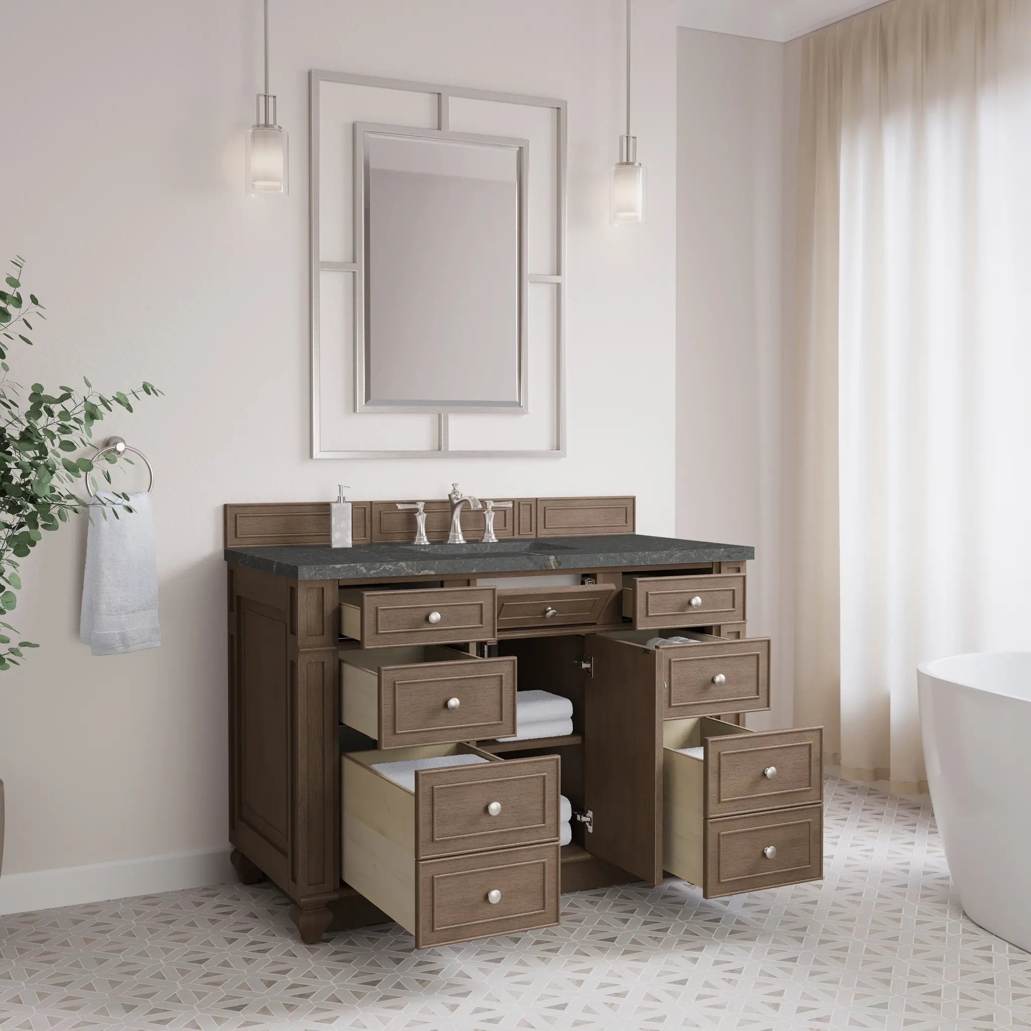 48 Bristol Single Vanity In Whitewashed Walnut Standard Parisien Bleu Silestone 8 Widespread 4