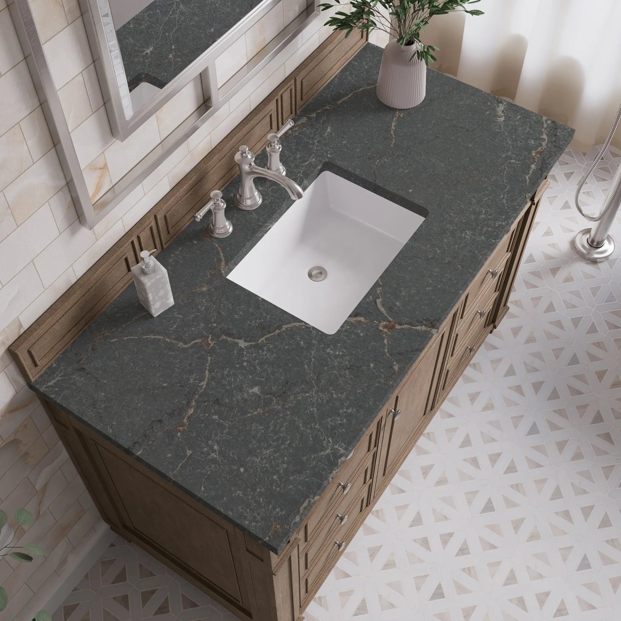 48 Bristol Single Vanity In Whitewashed Walnut Standard Parisien Bleu Silestone 8 Widespread 5