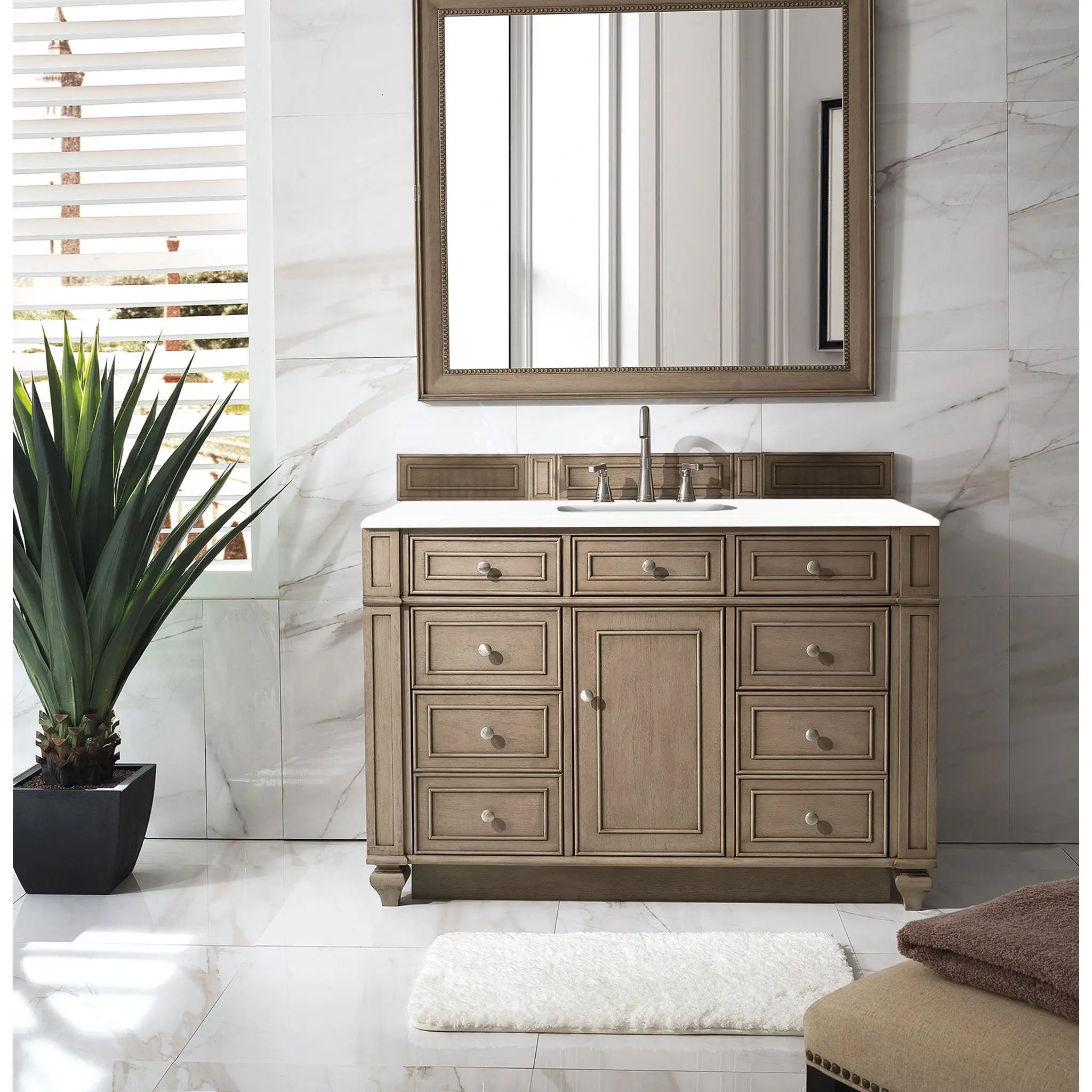 48 Bristol Single Vanity In Whitewashed Walnut Standard White Zeus Silestone 8 Widespread 2