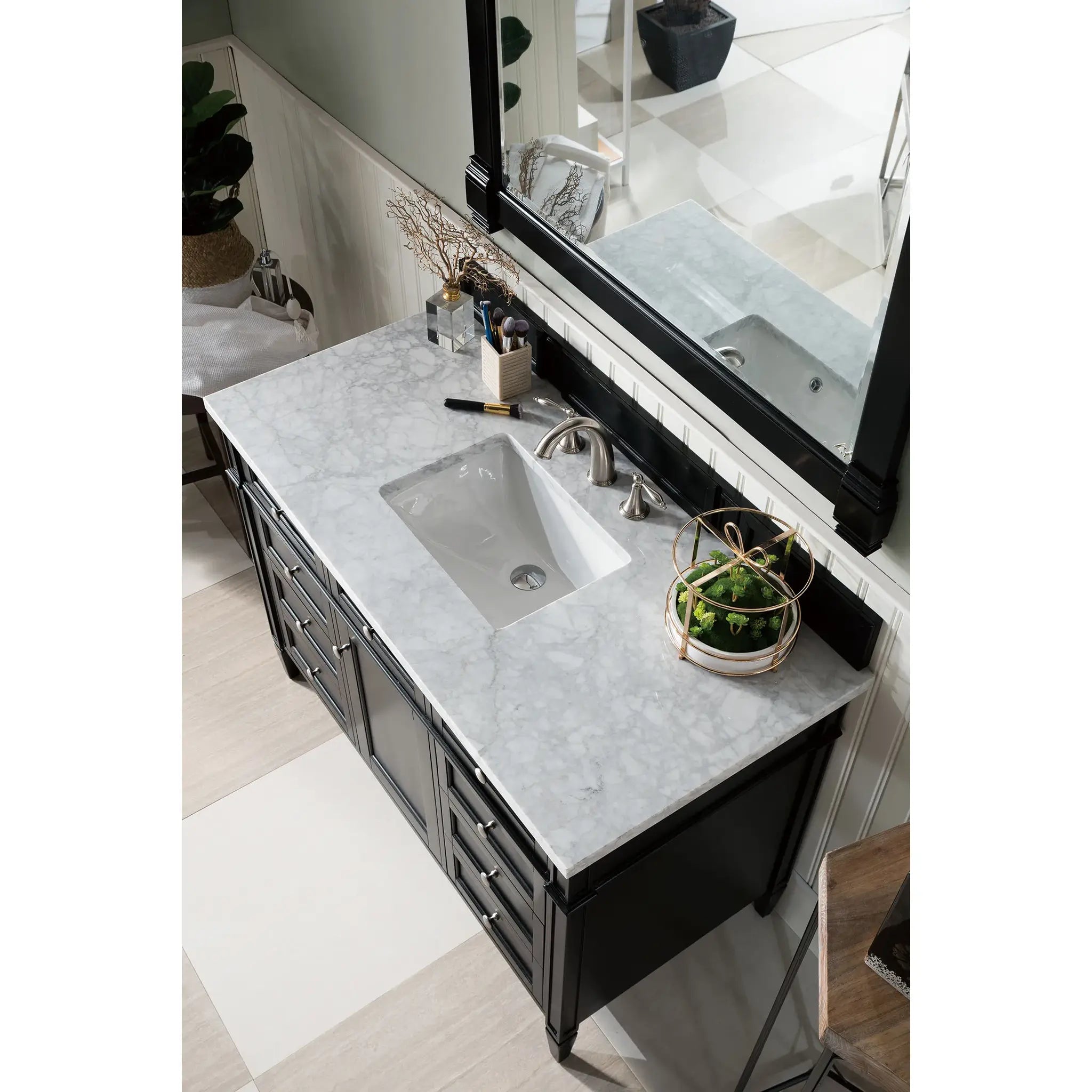 48" Brittany Single Vanity in Black Onyx-Carrara White Marble-8" Widespread image 4