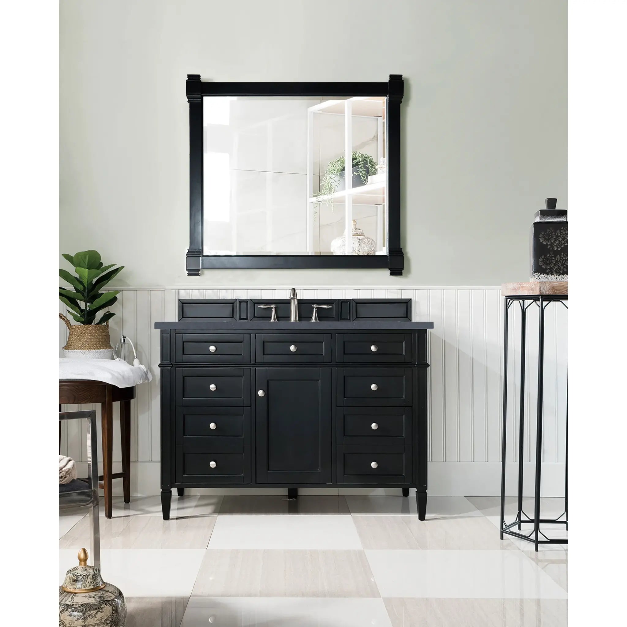 48" Brittany Single Vanity in Black Onyx-Charcoal Soapstone Silestone-8" Widespread image 1