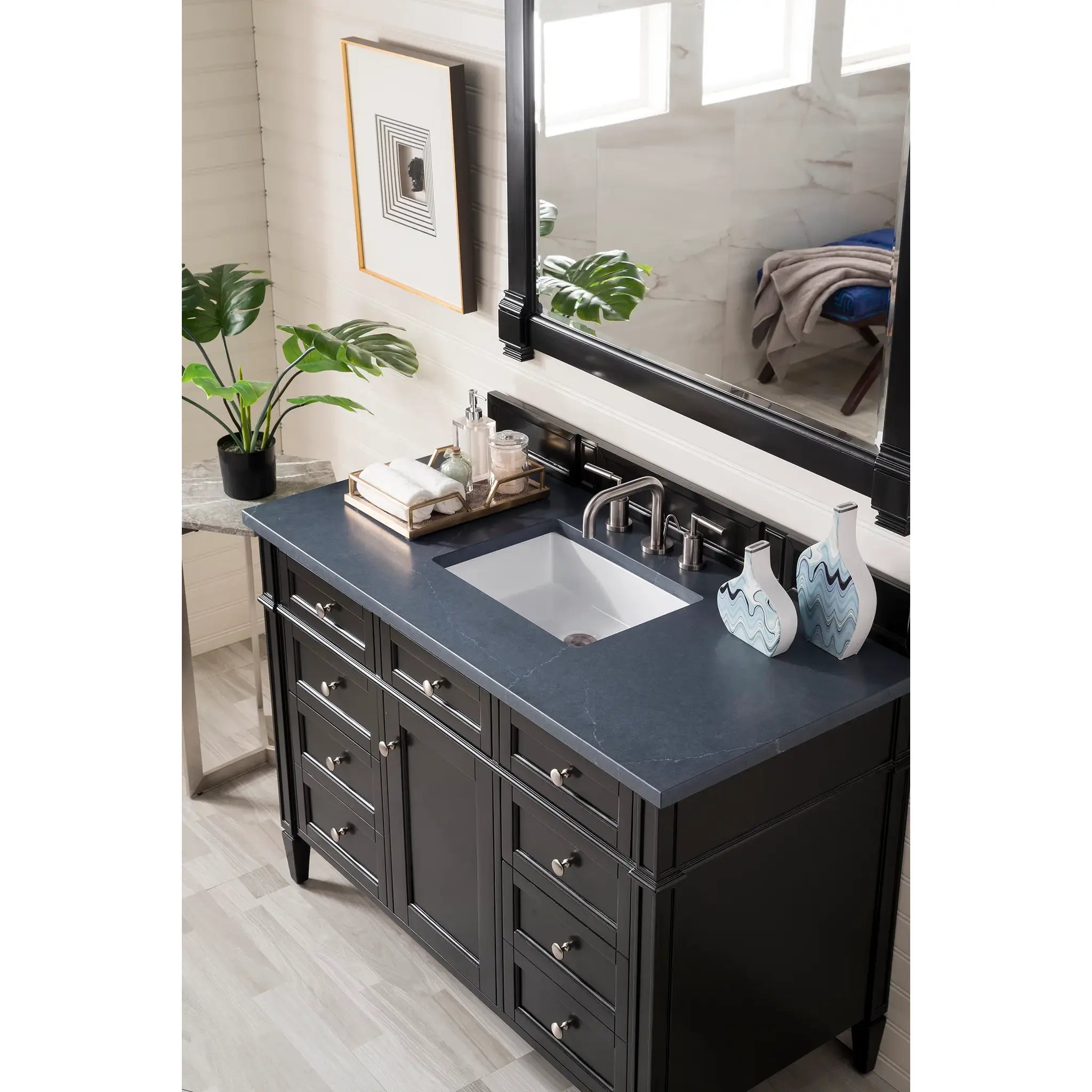 48" Brittany Single Vanity in Black Onyx-Charcoal Soapstone Silestone-8" Widespread image 2
