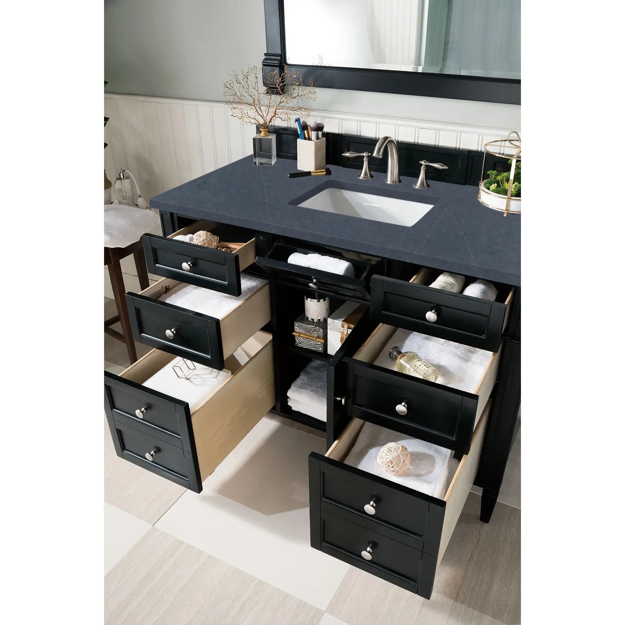 48" Brittany Single Vanity in Black Onyx-Charcoal Soapstone Silestone-8" Widespread image 3