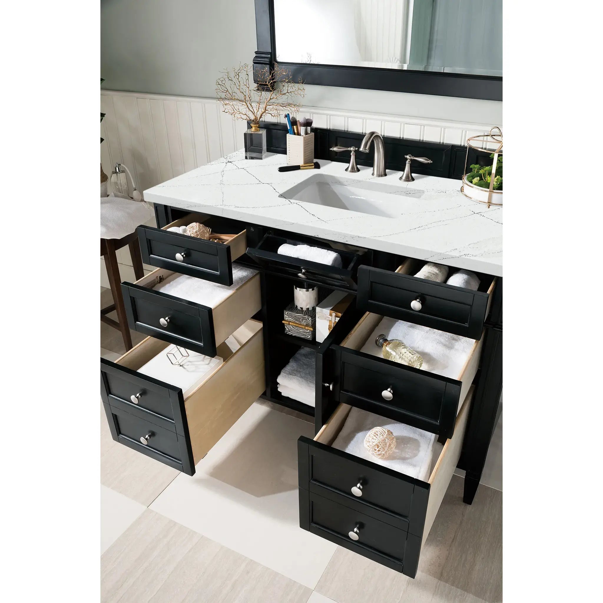 48" Brittany Single Vanity in Black Onyx-Ethereal Noctis Silestone-8" Widespread image 3