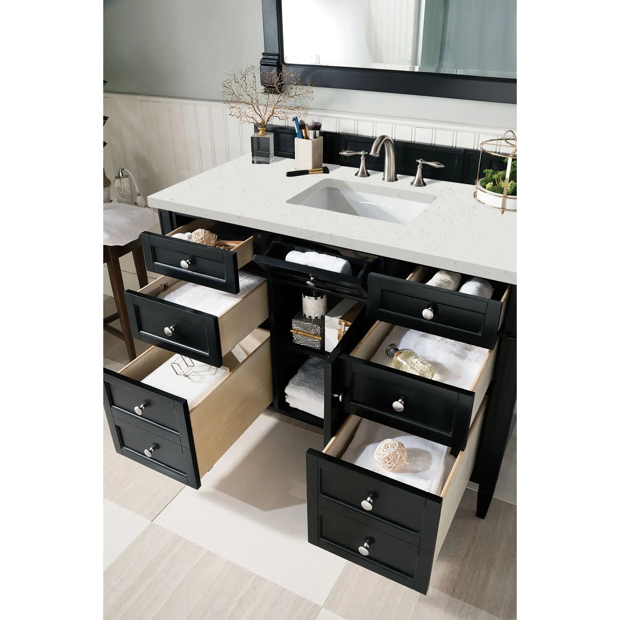48" Brittany Single Vanity in Black Onyx-Lime Delight Silestone-8" Widespread image 3