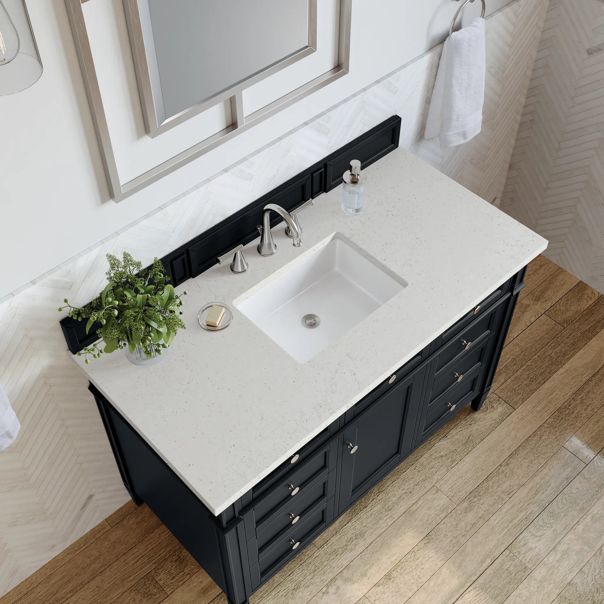 48" Brittany Single Vanity in Black Onyx-Lime Delight Silestone-8" Widespread image 4