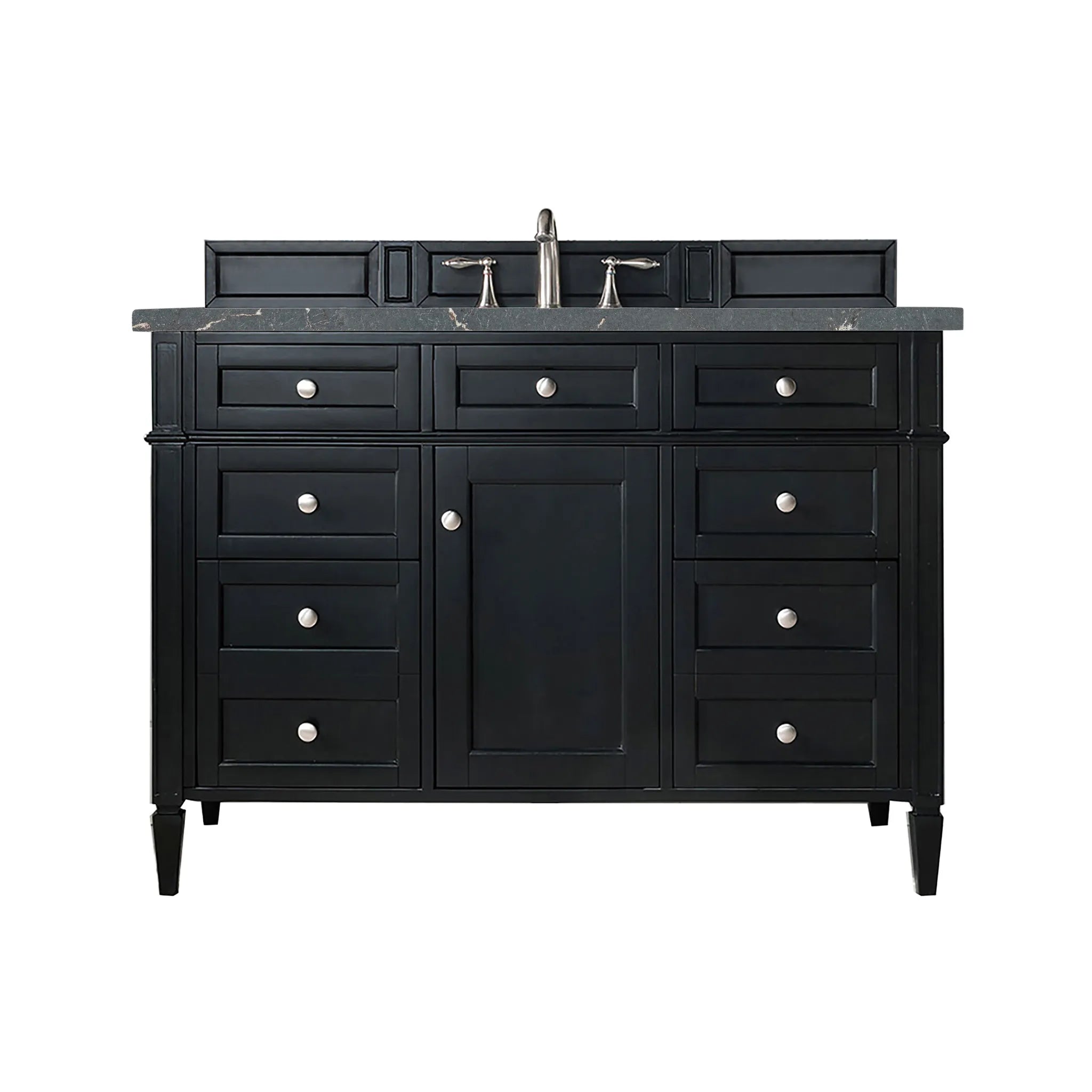 48" Brittany Single Vanity in Black Onyx-Parisien Bleu Silestone-8" Widespread image