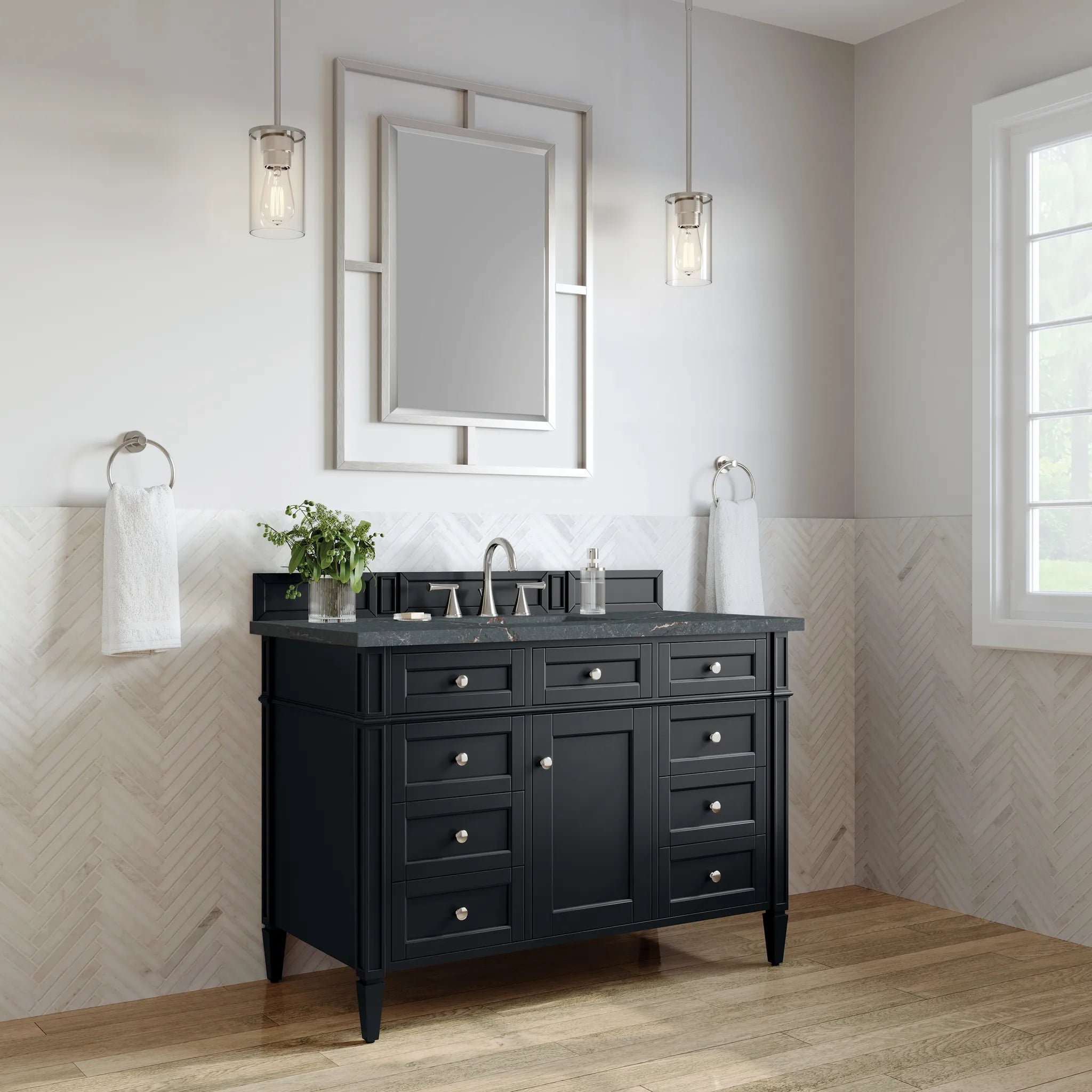 48" Brittany Single Vanity in Black Onyx w/FreePower Wireless Charger-Parisien Bleu Silestone-8" Widespread image 5