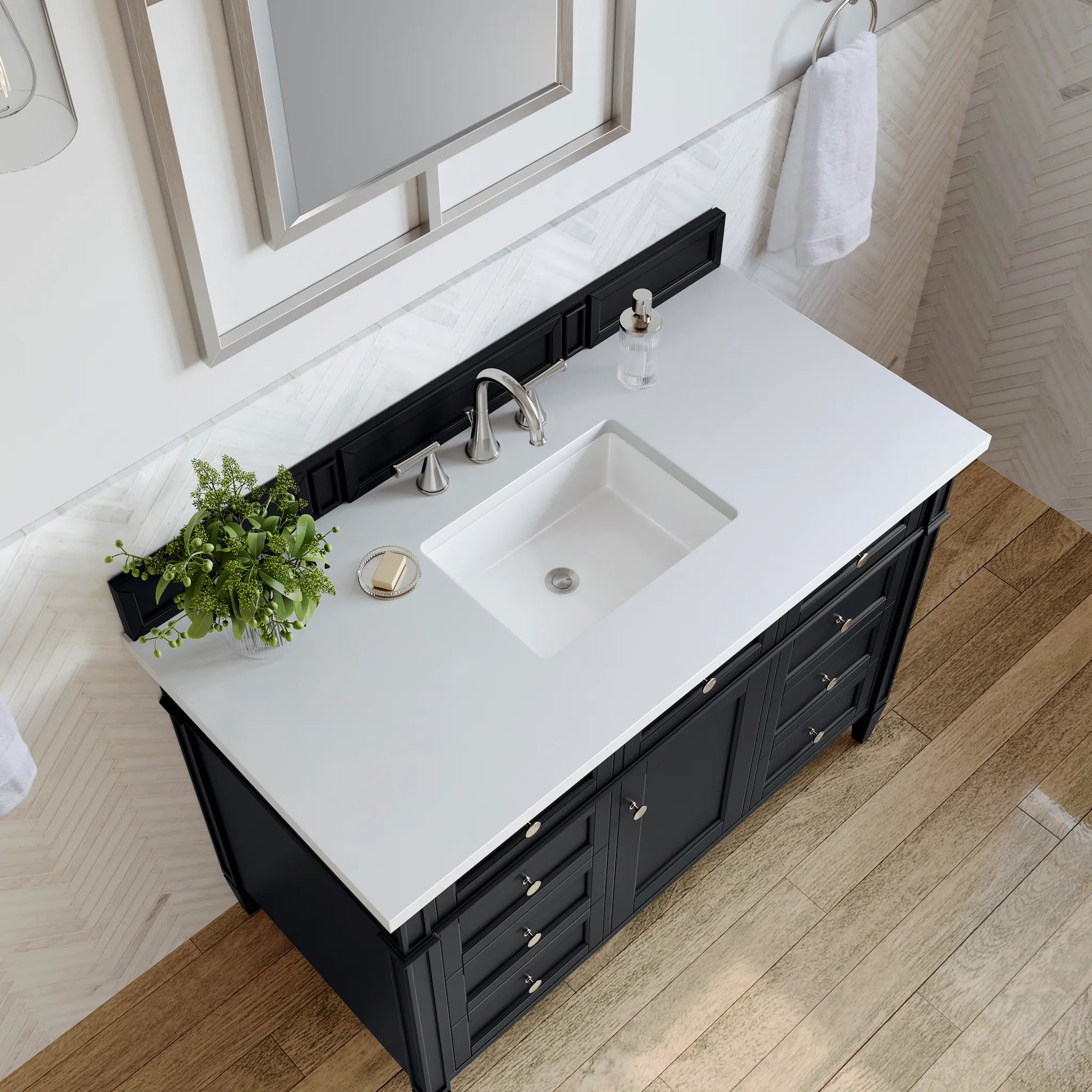 48" Brittany Single Vanity in Black Onyx-White Zeus Silestone-8" Widespread image 2