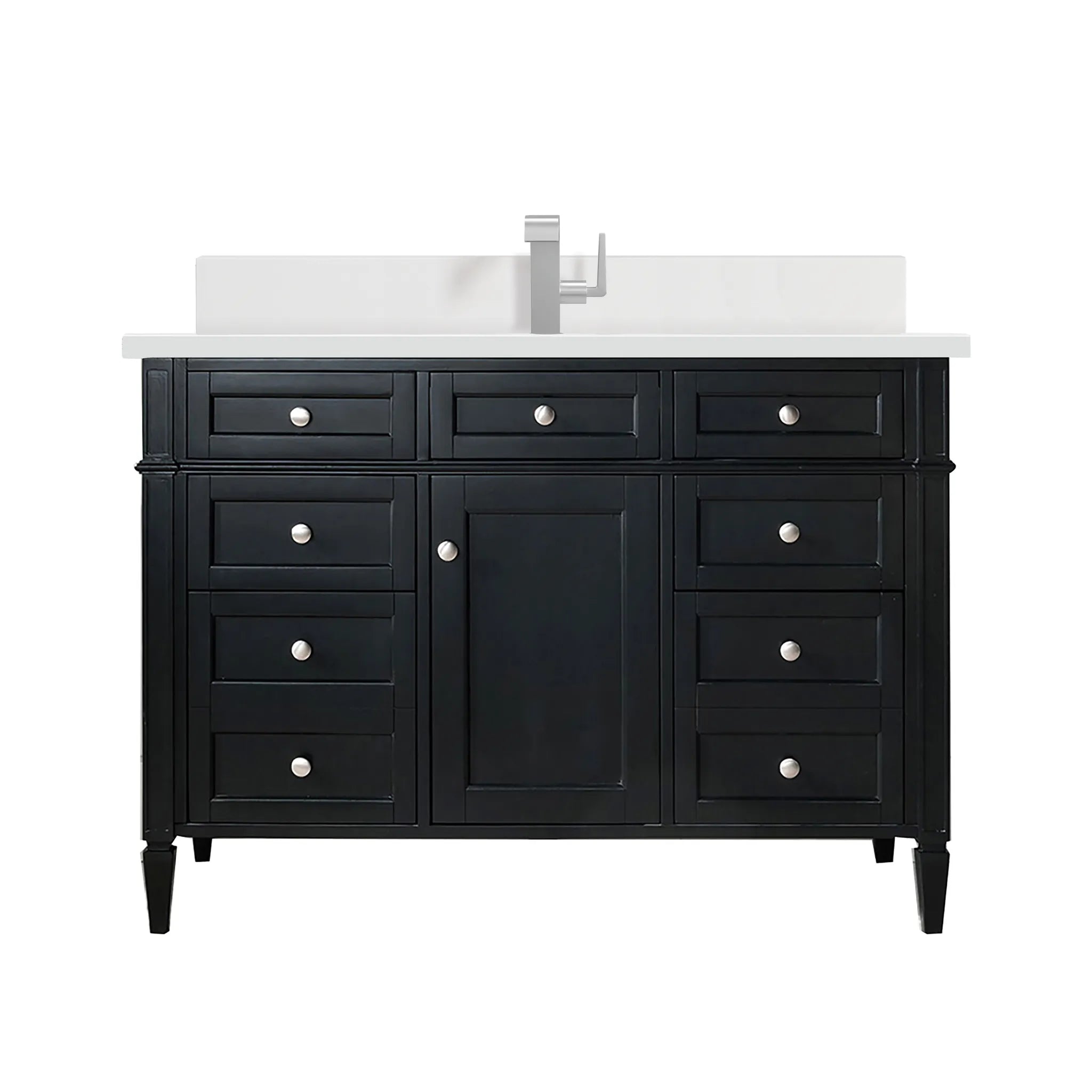 48" Brittany Single Vanity in Black Onyx-White Zeus Silestone & Backsplash-Single Hole image