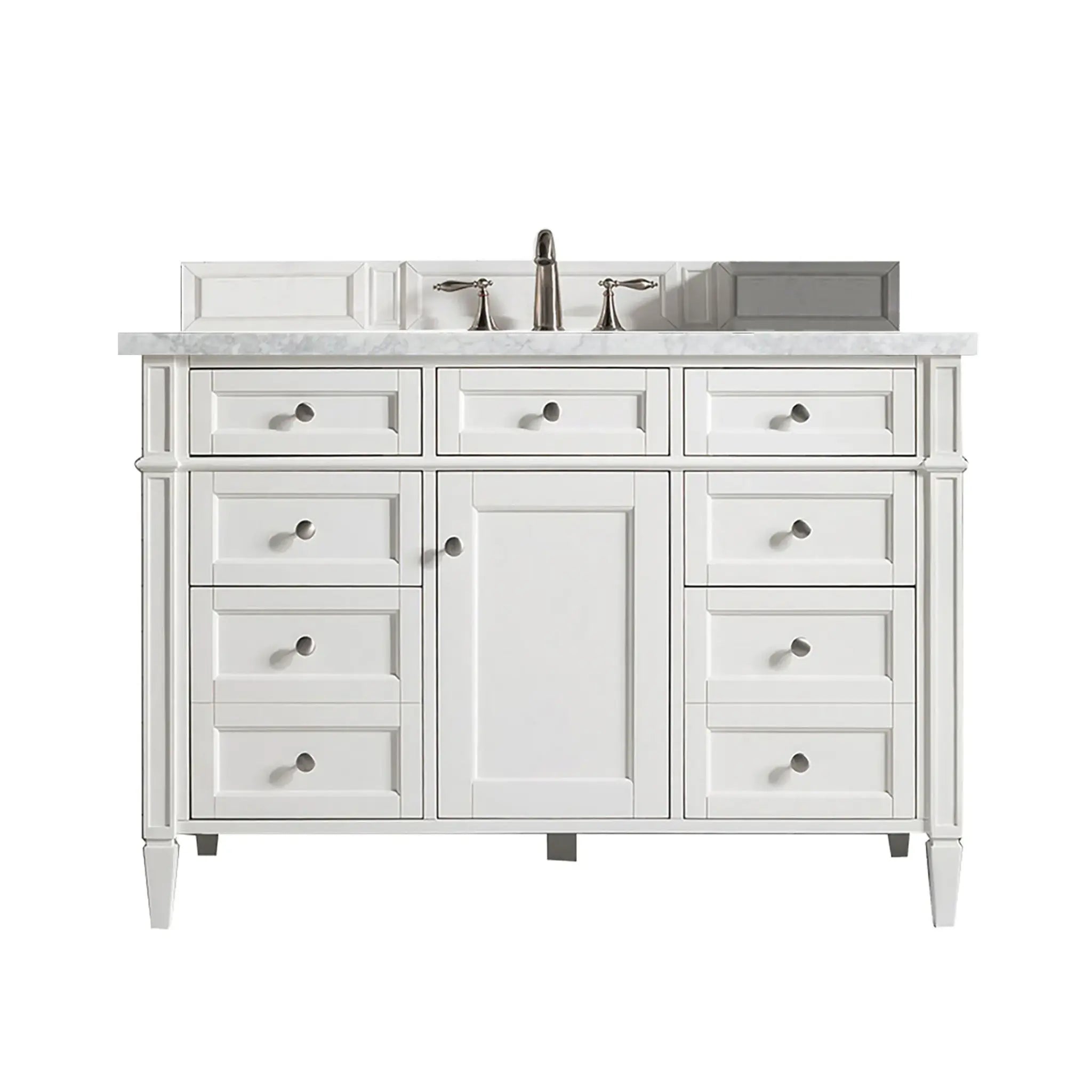 48" Brittany Single Vanity in Bright White-Carrara White Marble-8" Widespread image