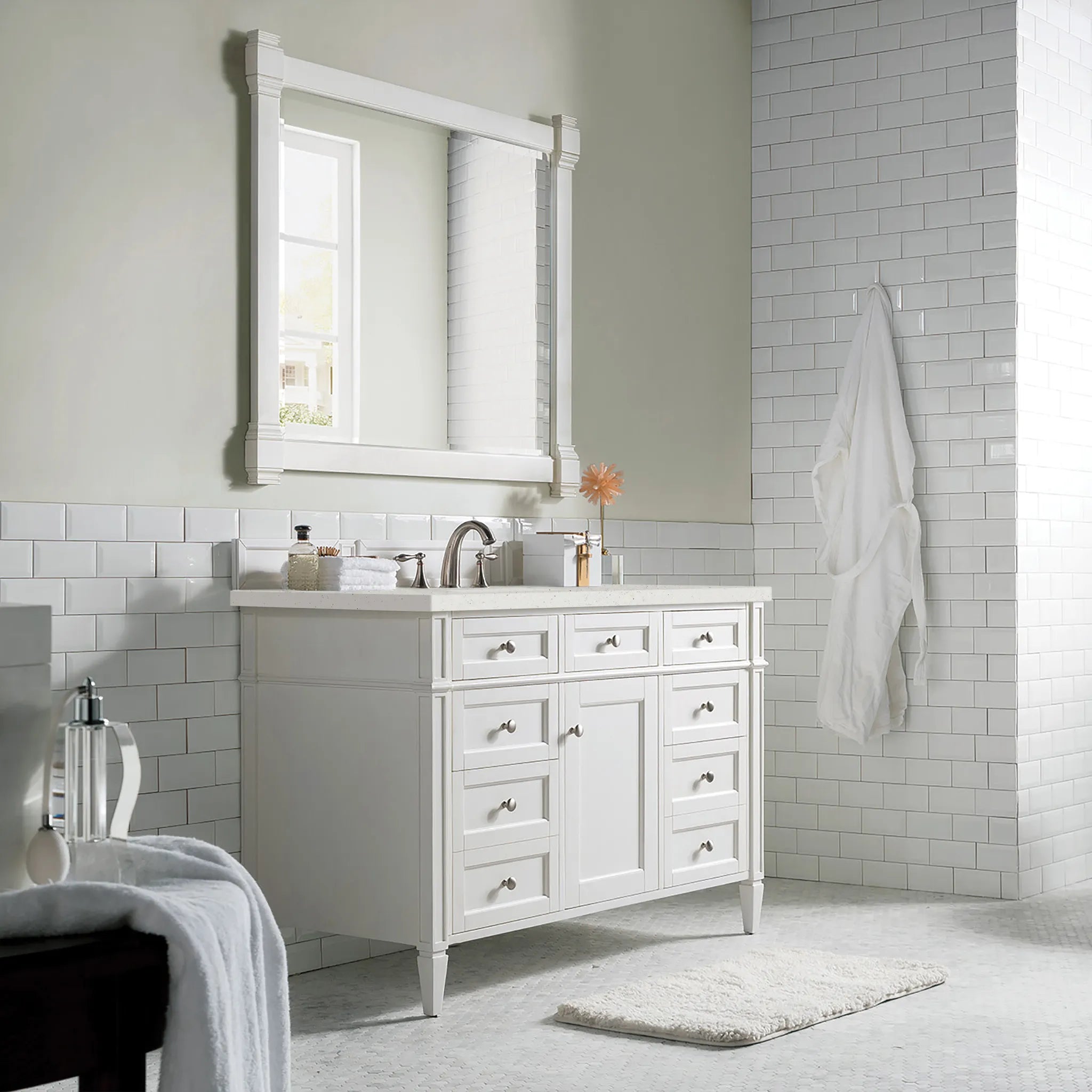 48" Brittany Single Vanity in Bright White-Lime Delight Silestone-8" Widespread image 2