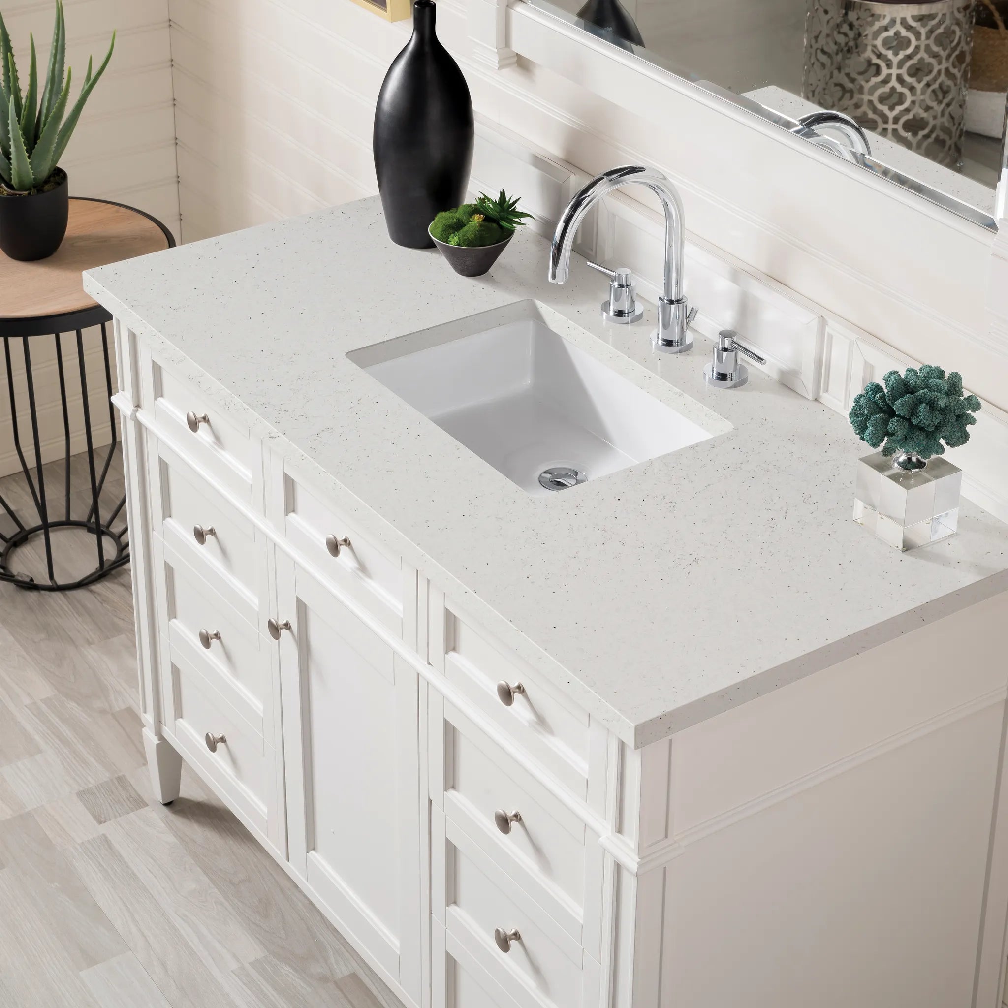 48" Brittany Single Vanity in Bright White-Lime Delight Silestone-8" Widespread image 4