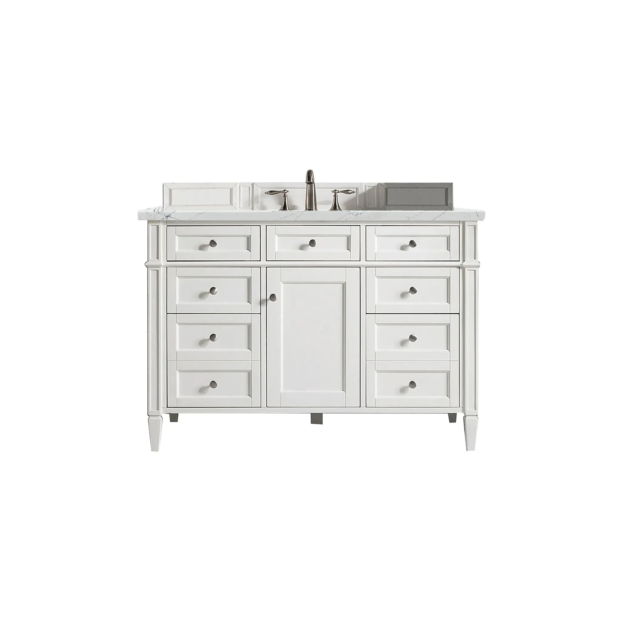 48" Brittany Single Vanity in Bright White w/FreePower Wireless Charger-Ethereal Noctis Silestone-8" Widespread image
