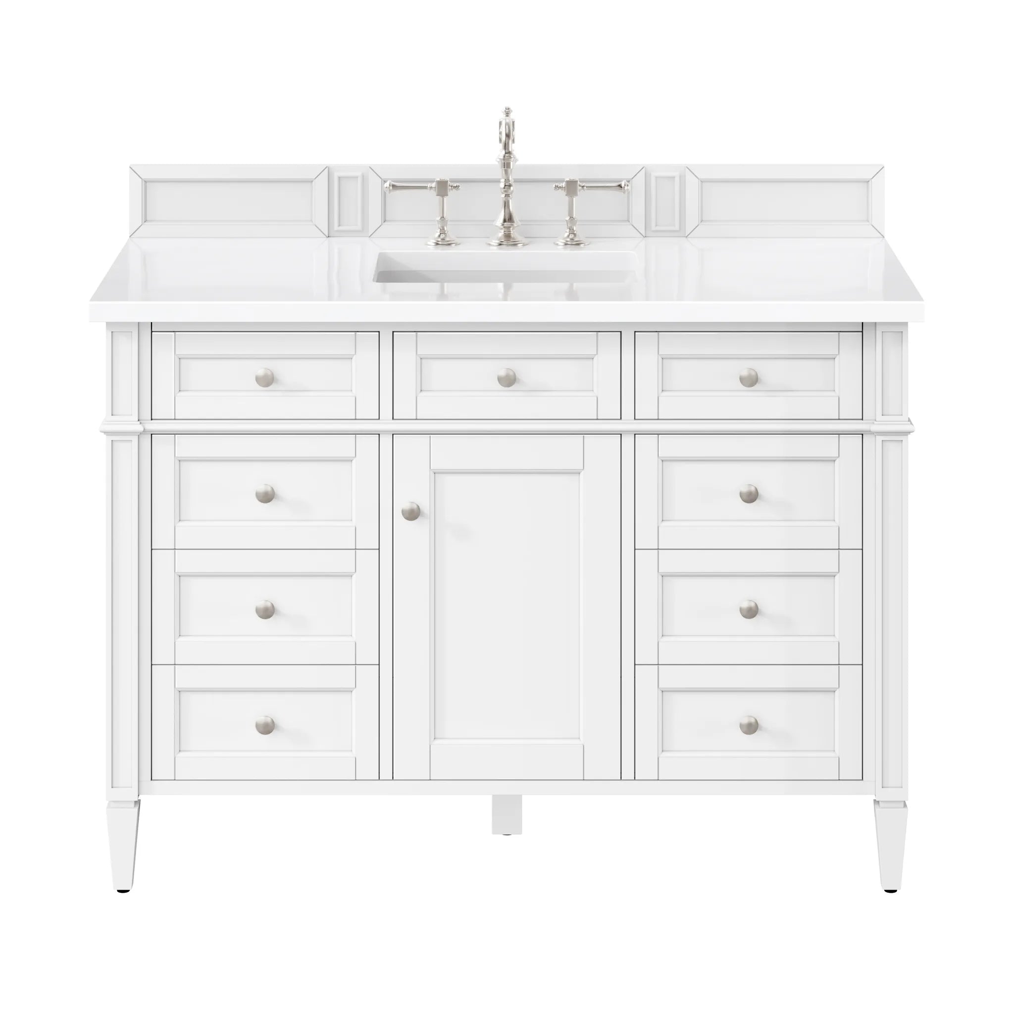 48" Brittany Single Vanity in Bright White-White Zeus Silestone-8" Widespread image