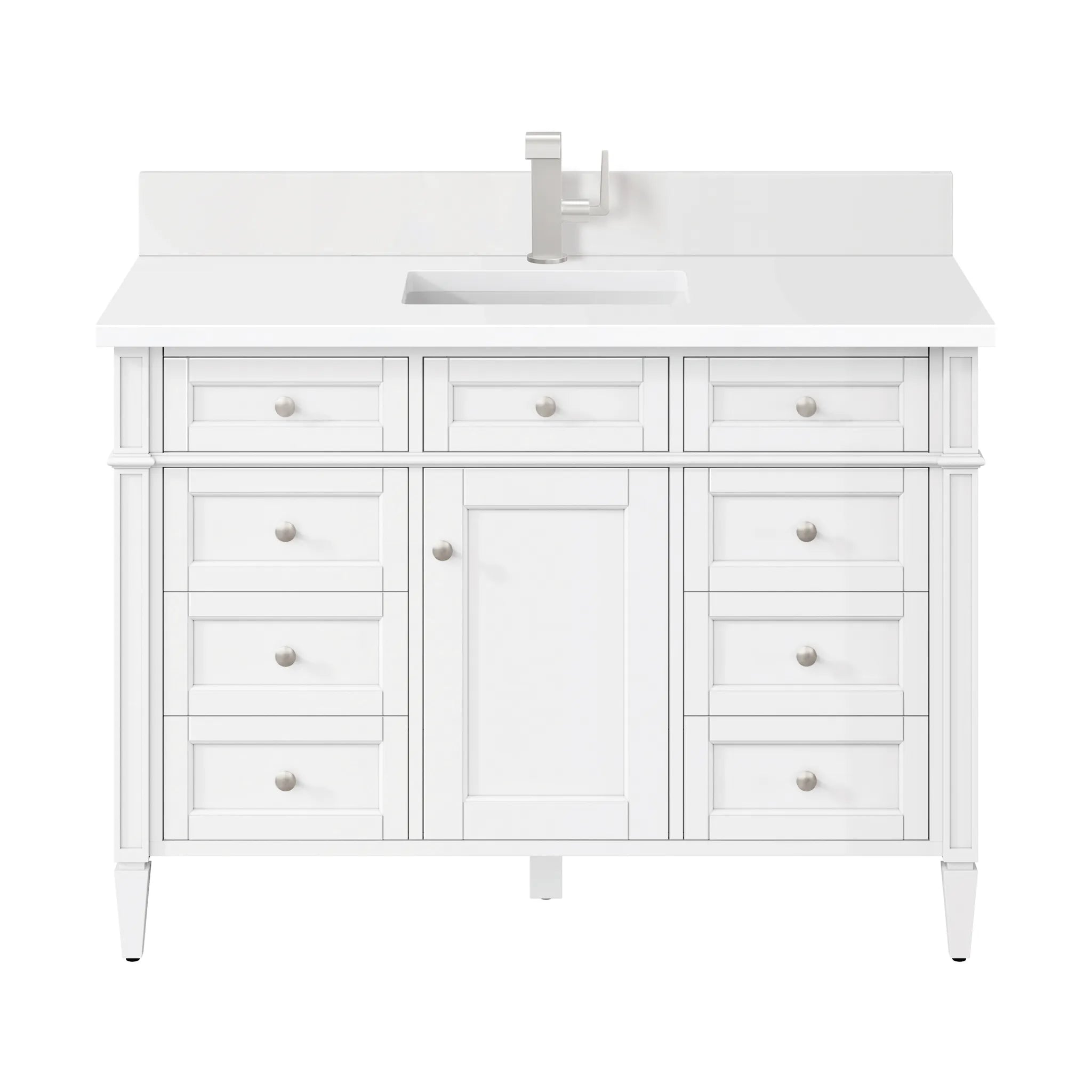 48" Brittany Single Vanity in Bright White-White Zeus Silestone & Backsplash-Single Hole image