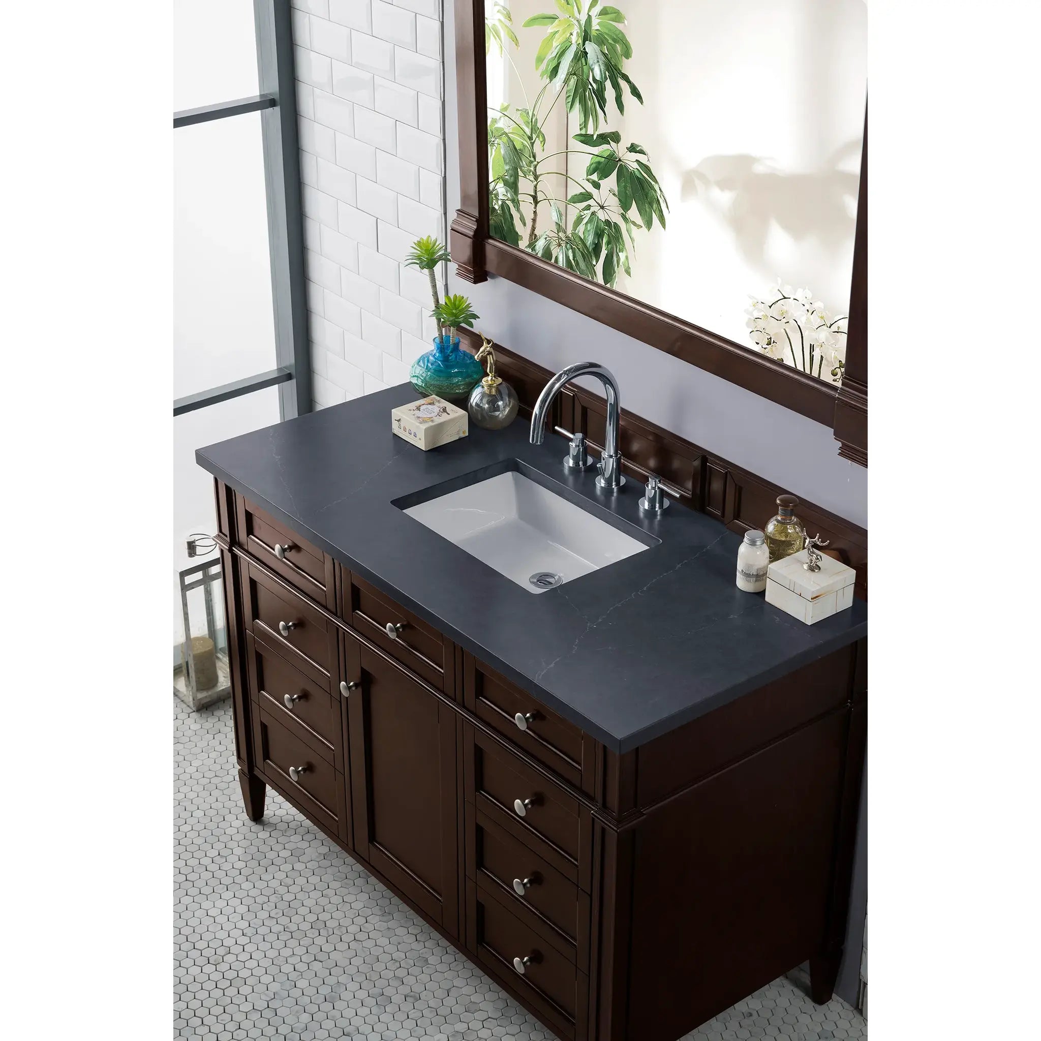 48" Brittany Single Vanity in Burnished Mahogany-Charcoal Soapstone Silestone-8" Widespread image 2