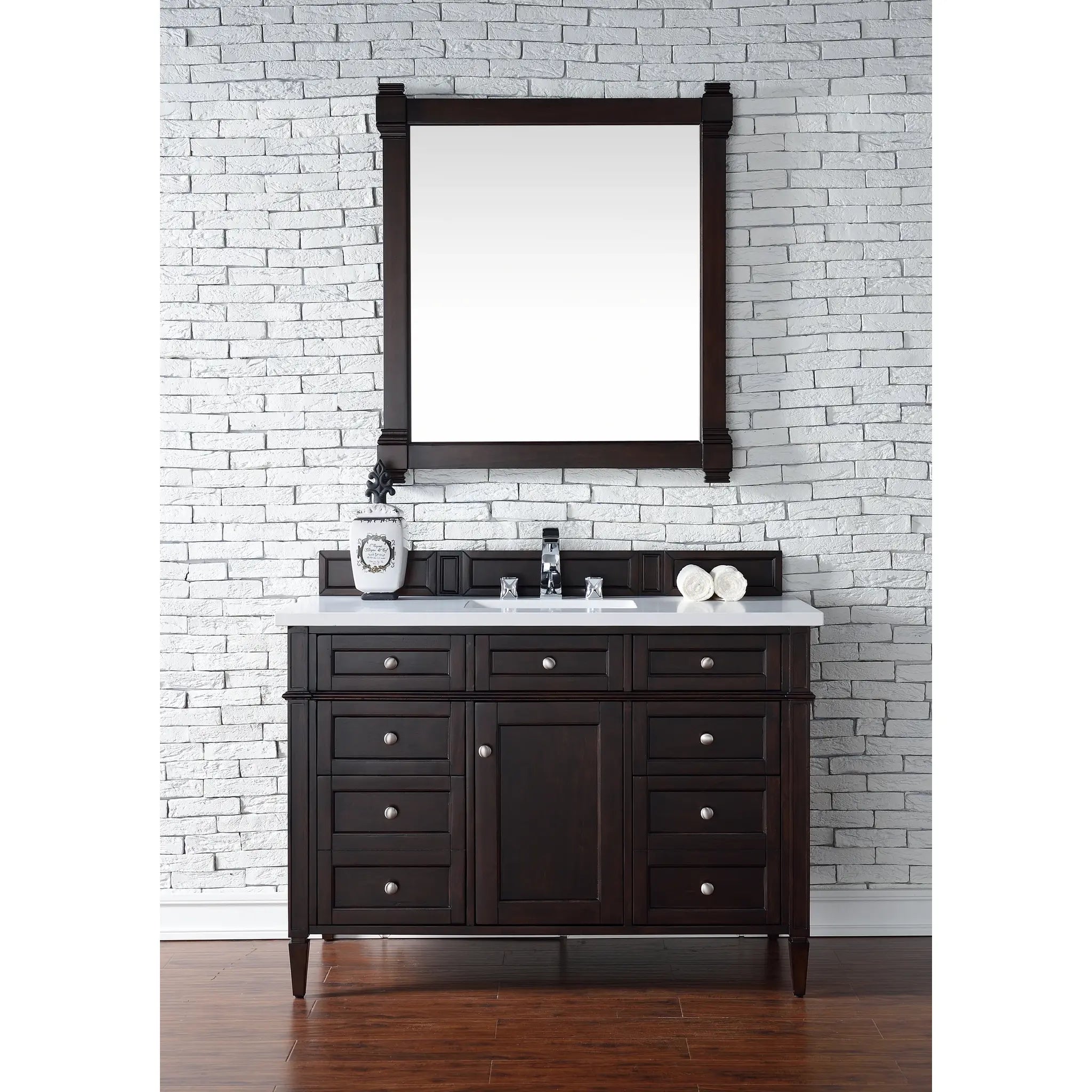 48" Brittany Single Vanity in Burnished Mahogany-White Zeus Silestone-8" Widespread image 1