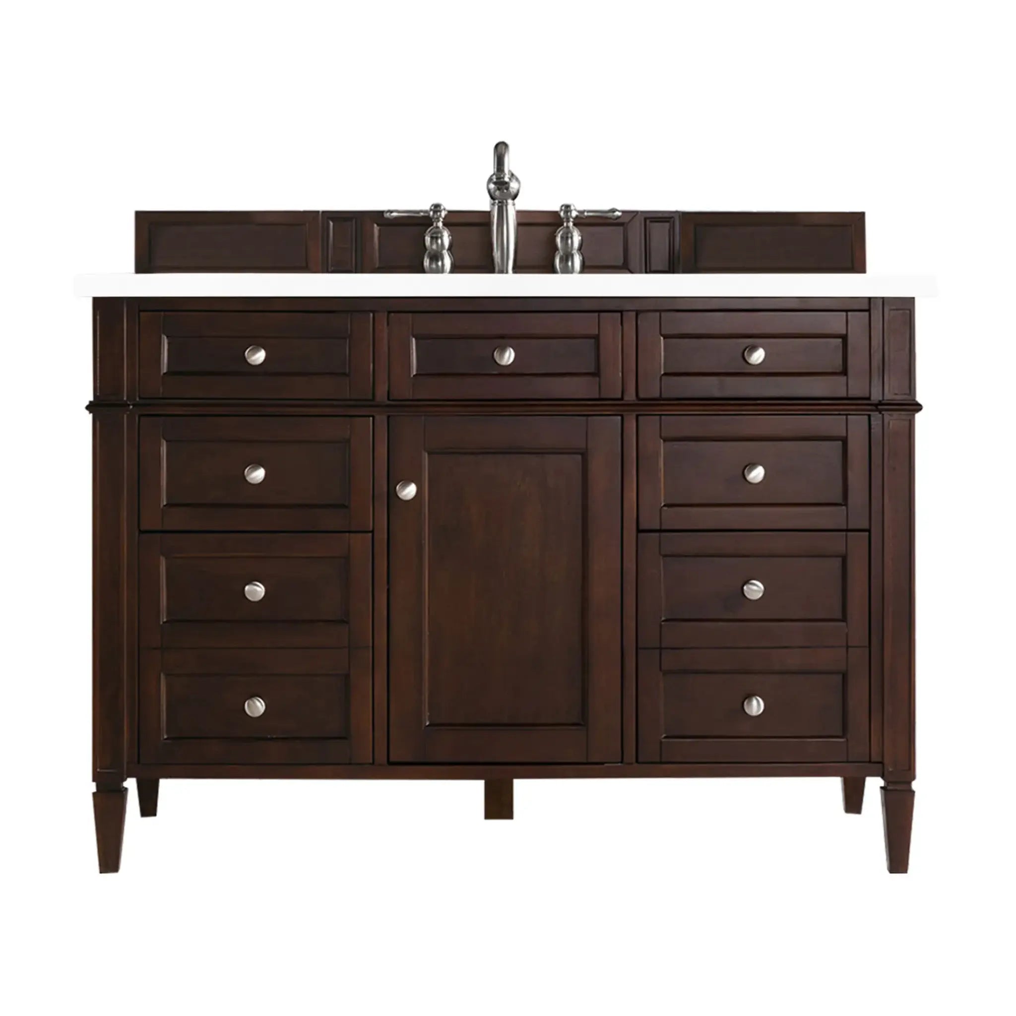 48" Brittany Single Vanity in Burnished Mahogany-White Zeus Silestone-8" Widespread image